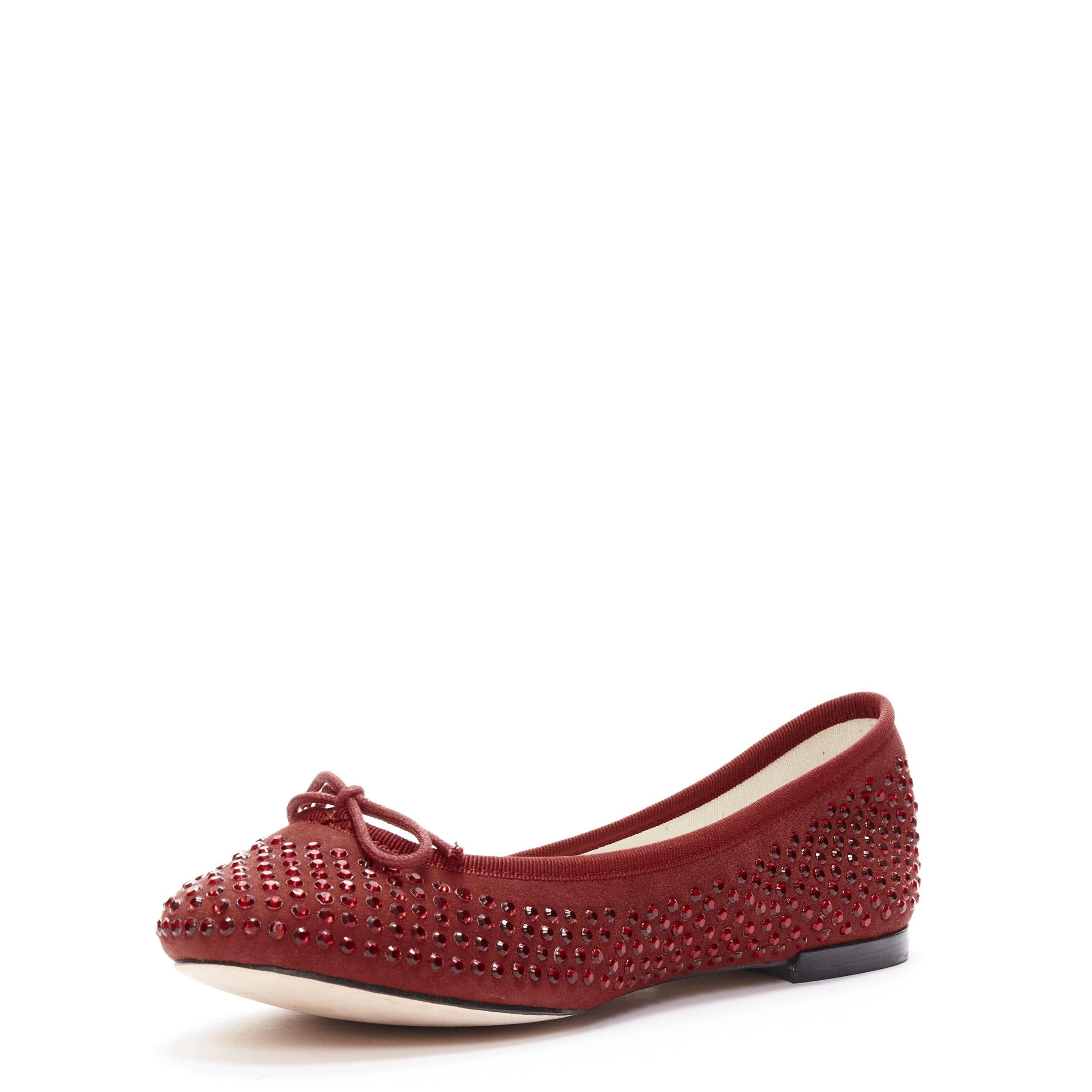 REPETTO 60 Anniversary Limited Edition red crystal suede ballet flats EU37 In Good Condition For Sale In Hong Kong, NT