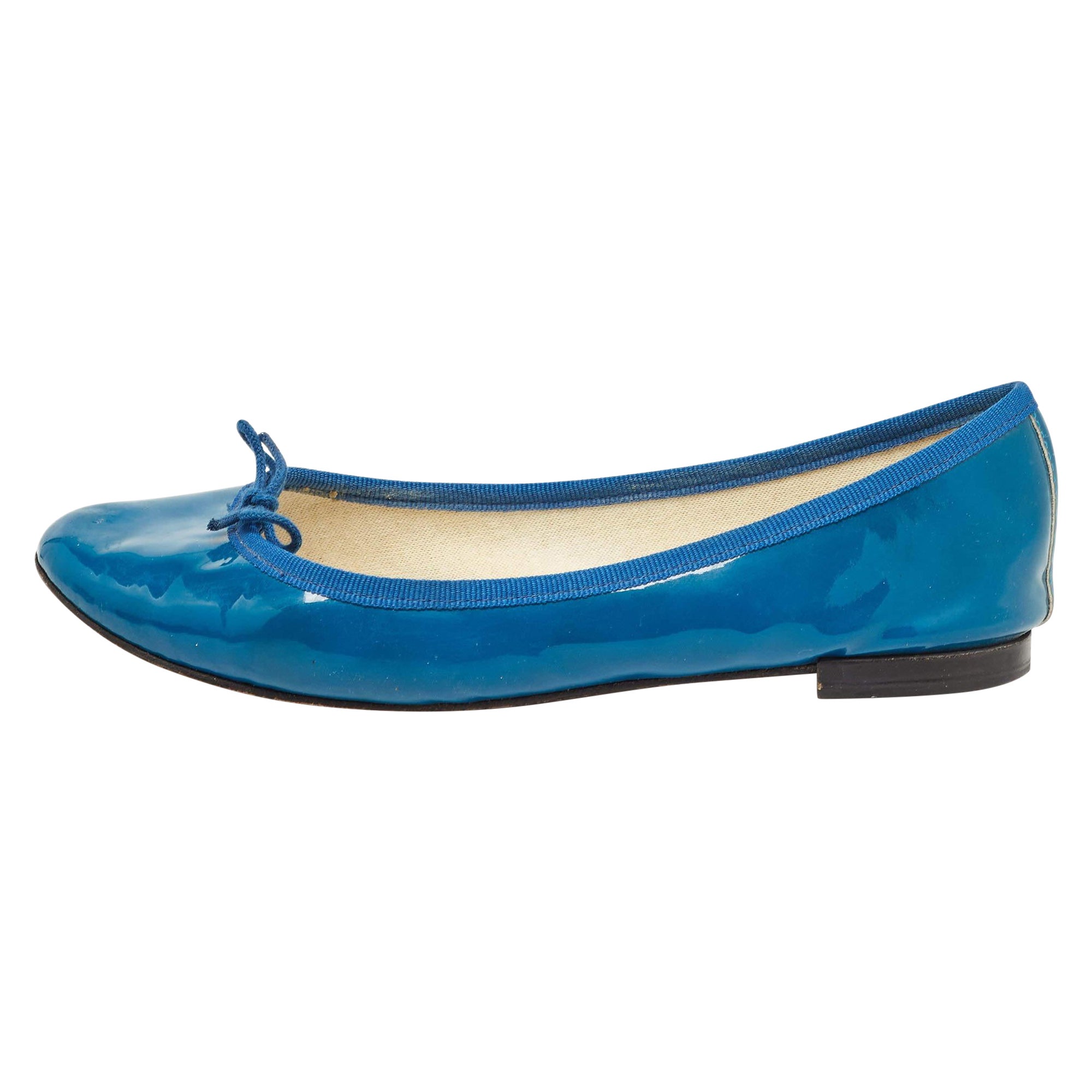 Repetto Blue Patent Leather Bow Ballet Flats Size 38
