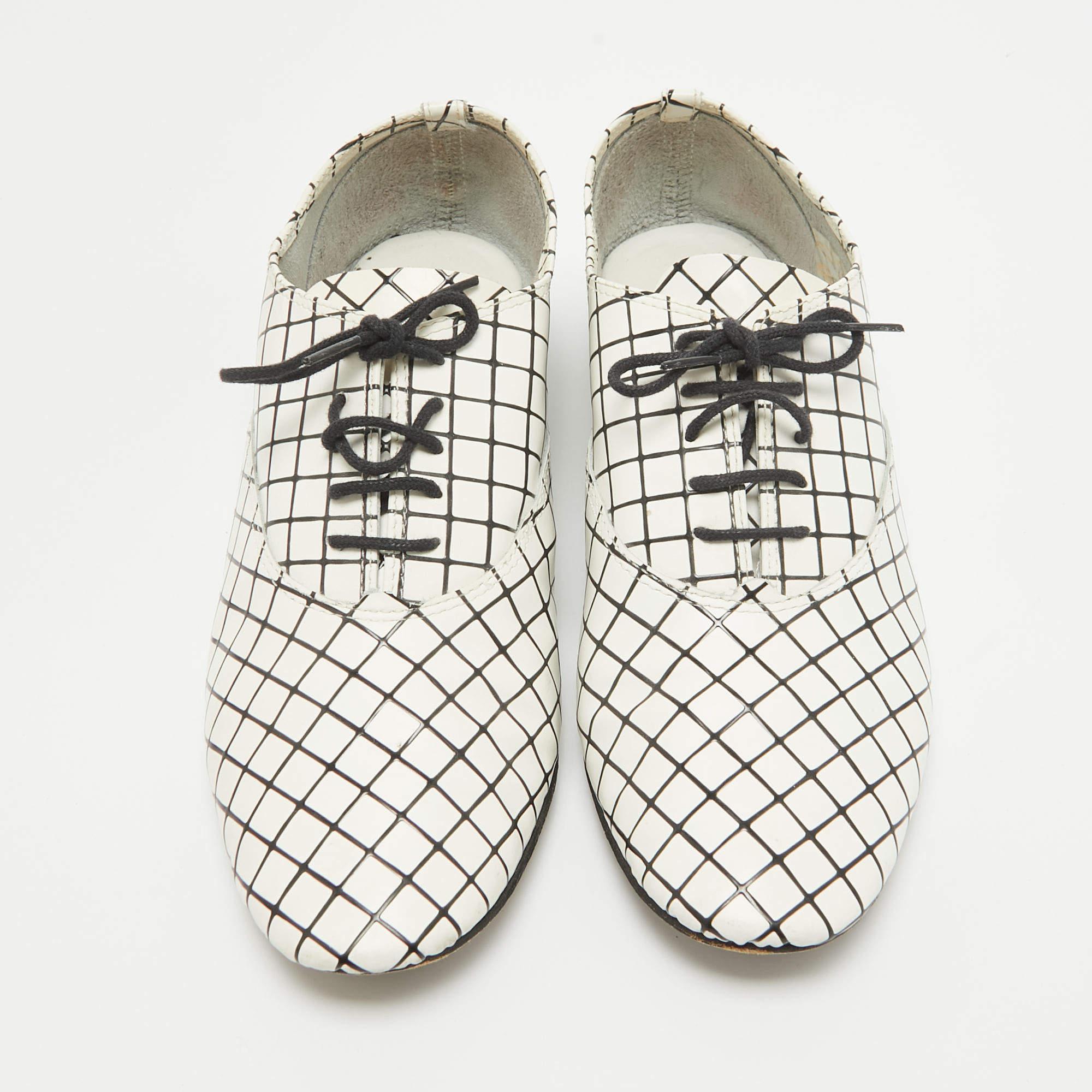 Gray Repetto White/Black Printed Leather Derby Size 39
