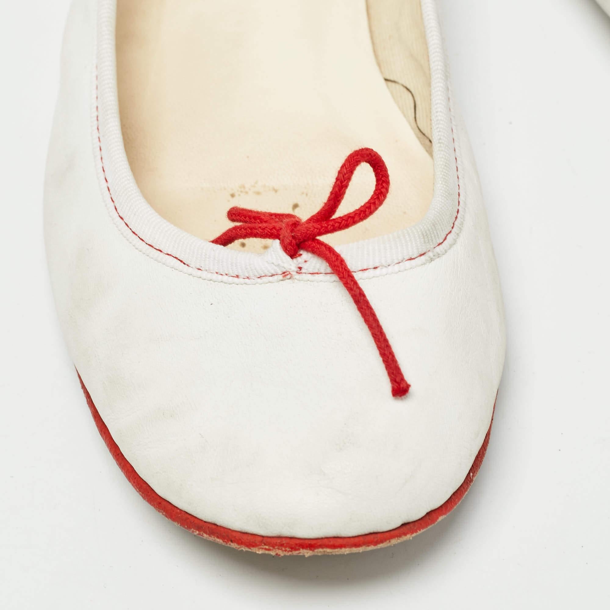 Repetto White Leather Bow Ballet Flats Size 39 3
