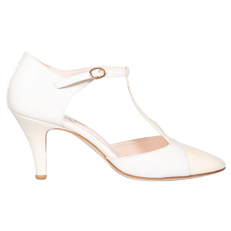 Repetto White Leather T-Strap Pumps Size IT 38