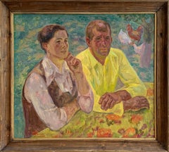 Couple Portrait Framed Vintage Oil Canvas Painting Man and Woman by Repka V.