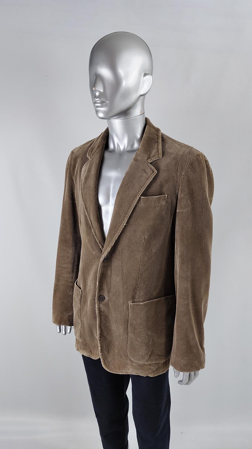 Replay Vintage Italian Mens Unstructured & Distressed Corduroy 90s Blazer Jacket For Sale 1