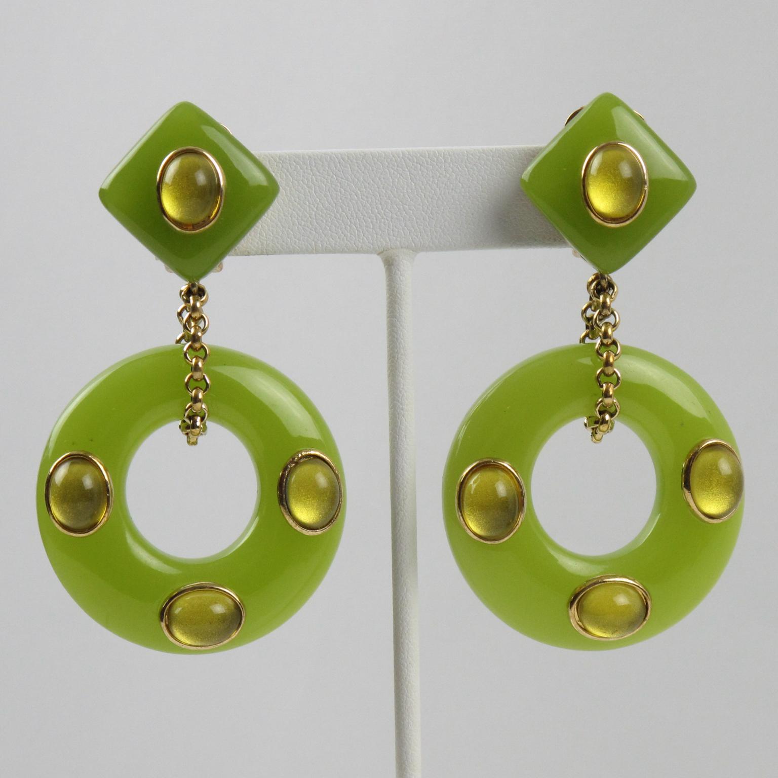 Modern Replica Collection Italy Green Resin Dangling Clip Earrings