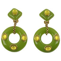 Replica Collection Italy Green Resin Dangling Clip Earrings