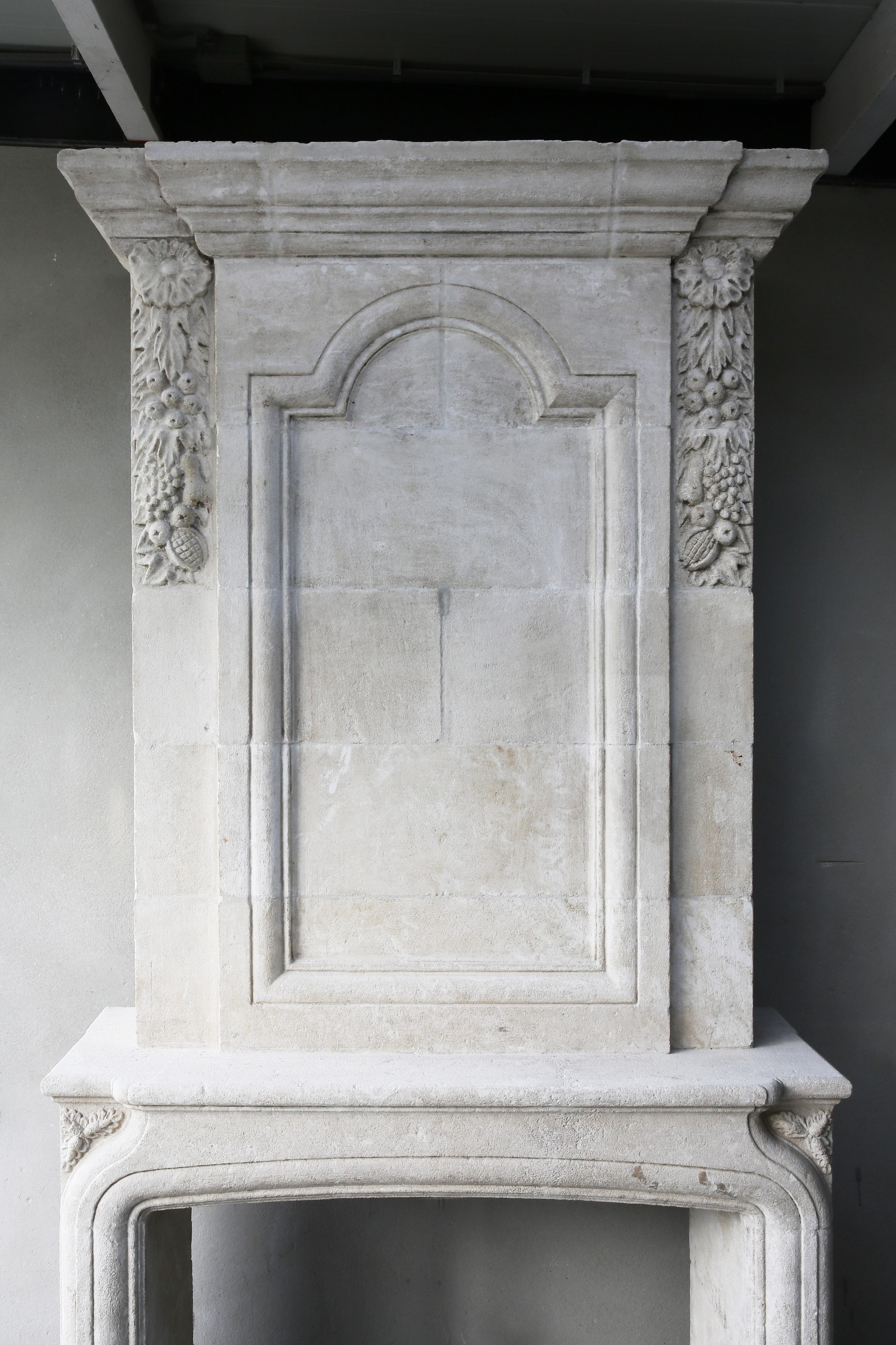 Replica French Castle Fireplace with Trumeau of French Limestone 5