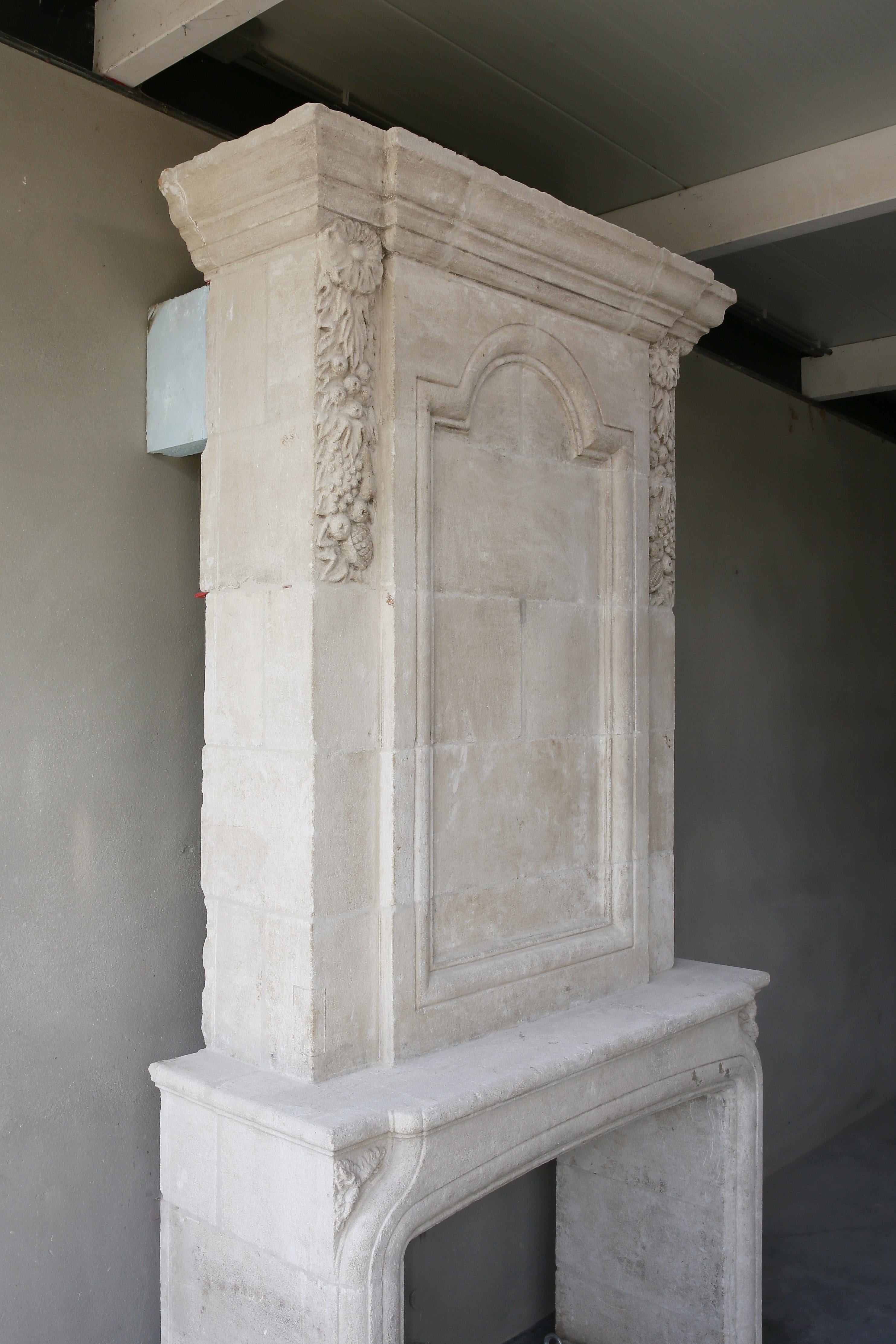 Replica French Castle Fireplace with Trumeau of French Limestone 7