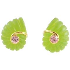 Replica Green Spiral with a Pink Stone Clip Earrings with Gold Detailing