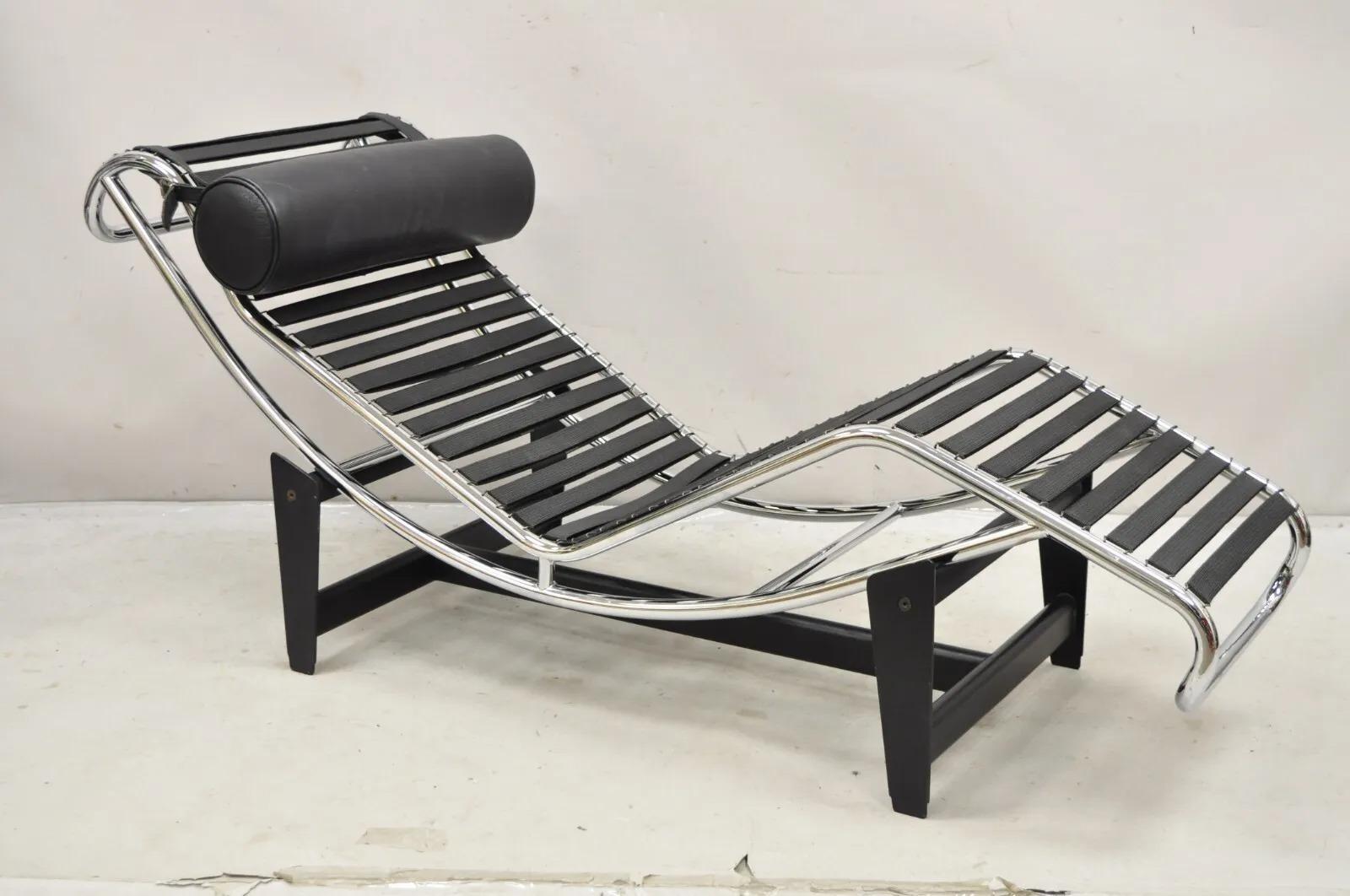 Replica Le Corbusier LC4 Stil Chaise Loungesessel aus schwarzem Leder im Angebot 6
