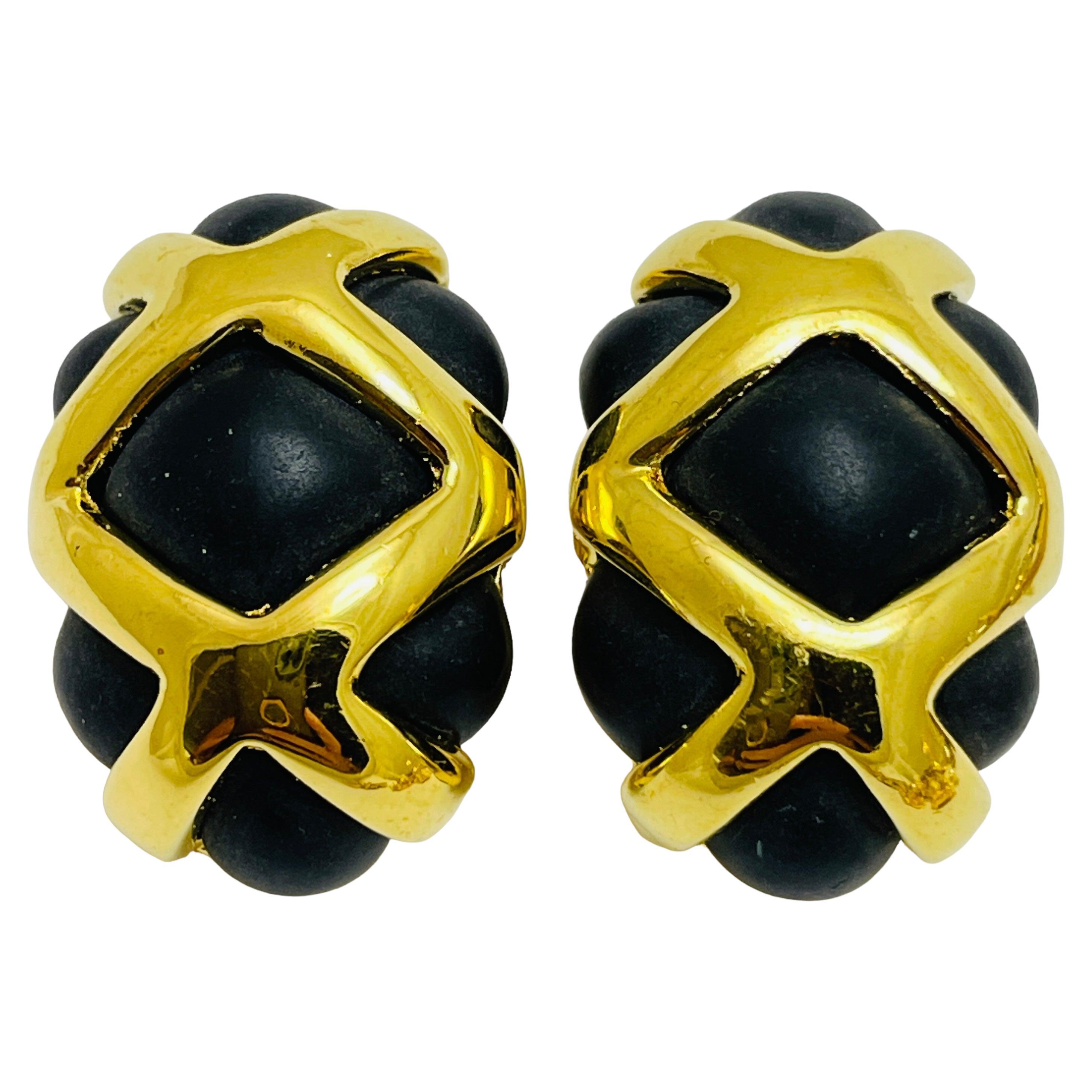 REPLICA signed vintage gold black massive designer runway clip on earrings For Sale
