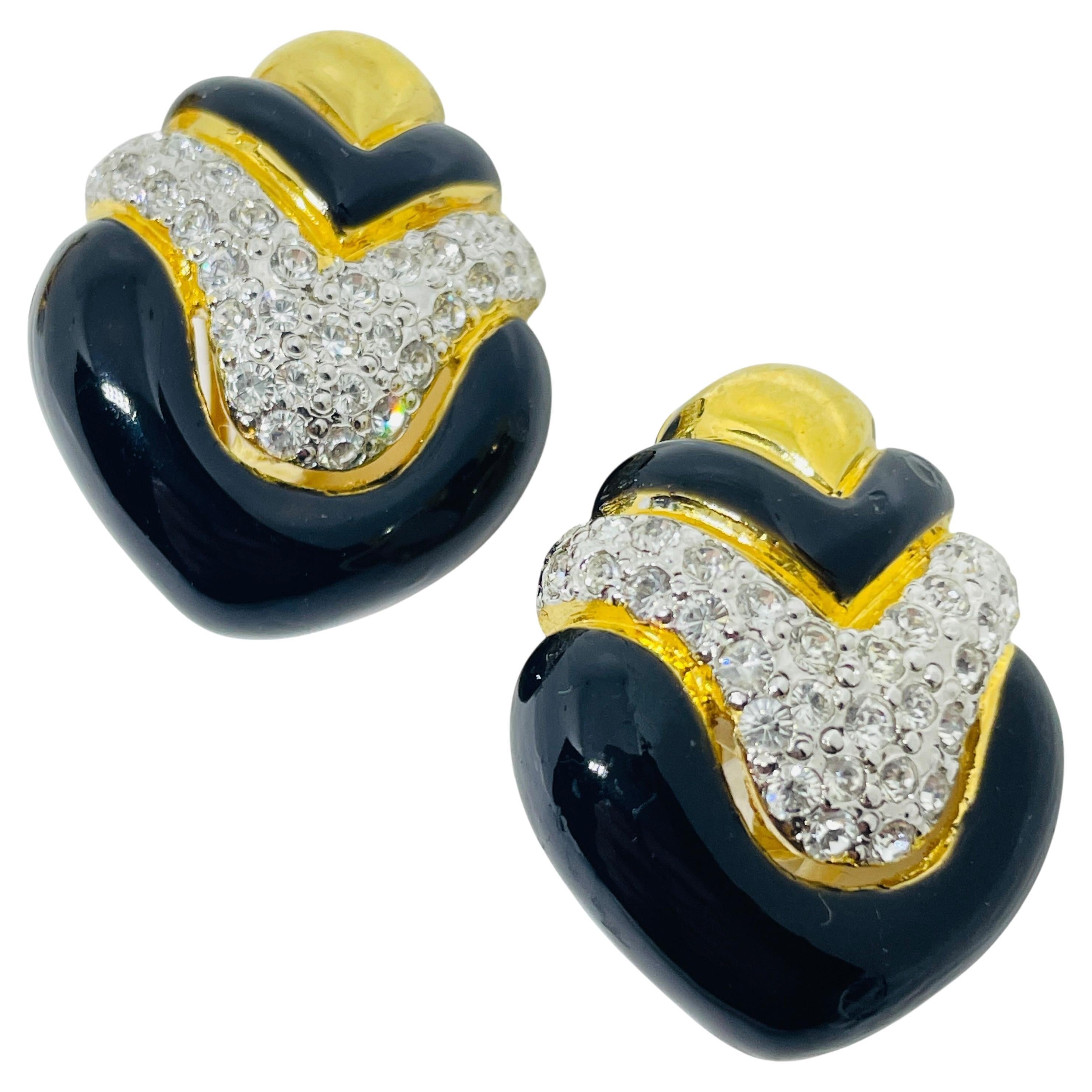 REPLICA signed vintage gold plated enamel rhinestones designer clip on earrings For Sale