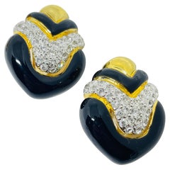 REPLICA signed vintage gold plated enamel rhinestones designer clip on earrings