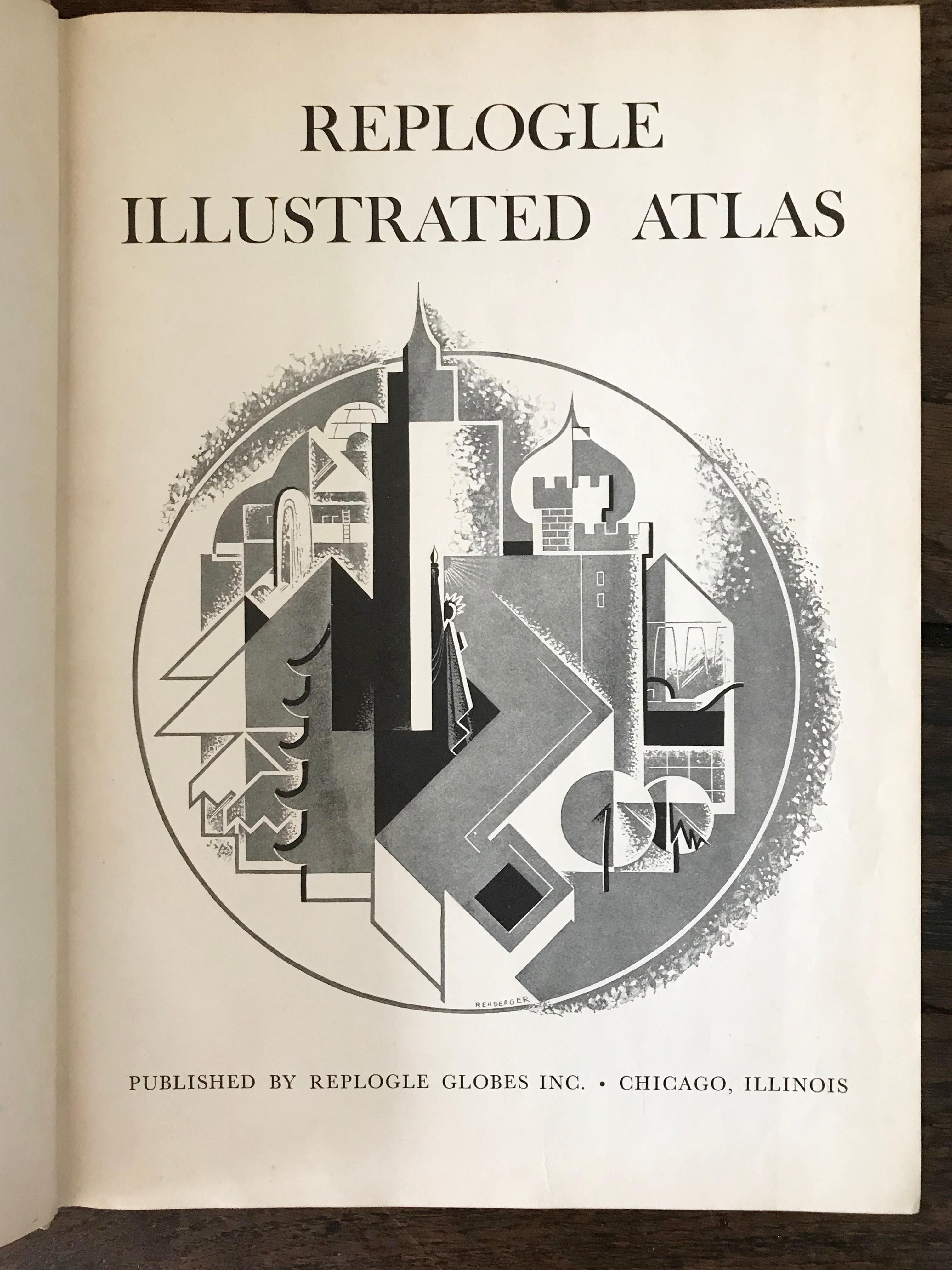 Replogle Library Globe Plus Replogle Illustrated Atlas, Late 1930s For Sale 6