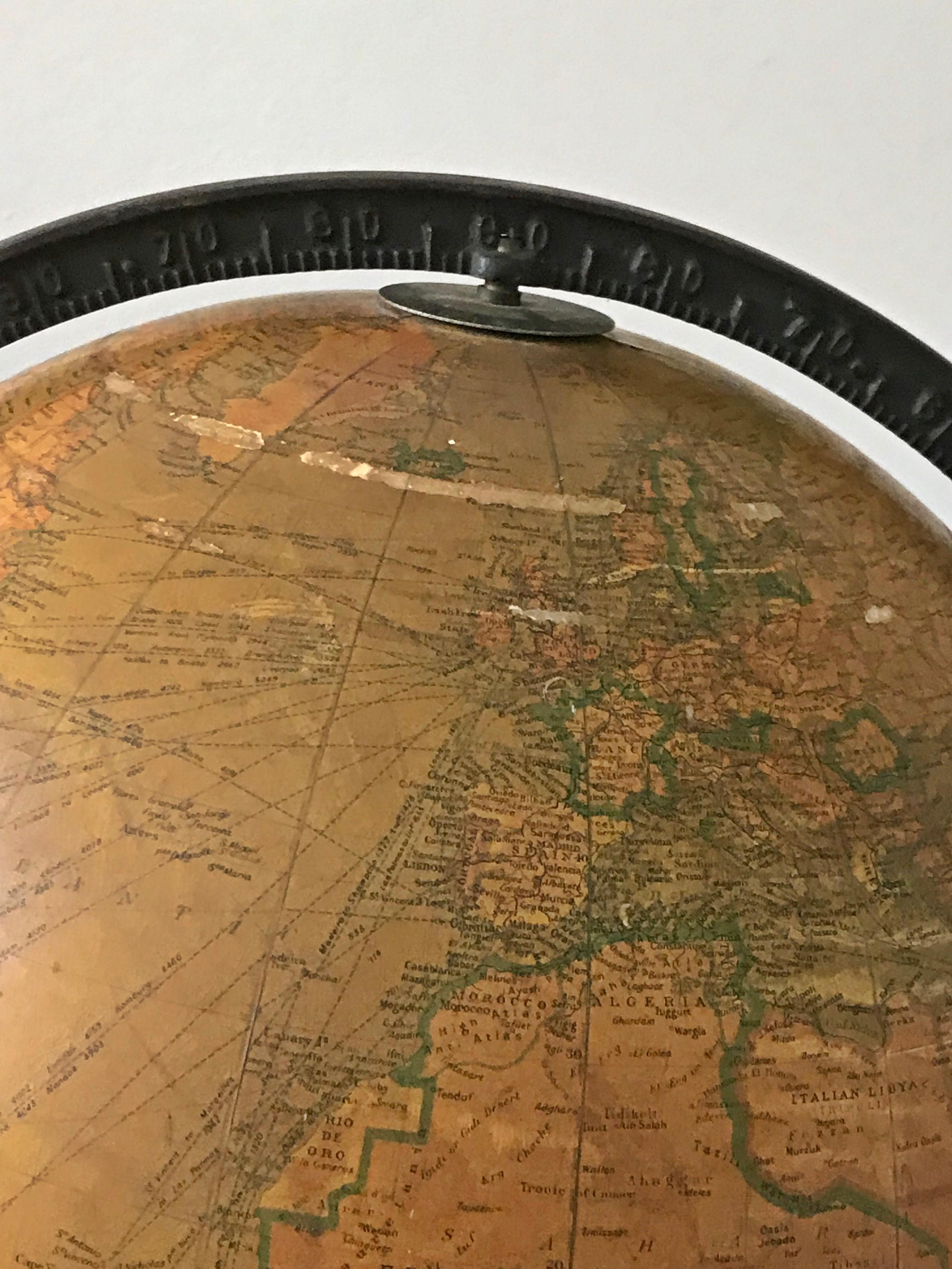 Brass Replogle Library Globe Plus Replogle Illustrated Atlas, Late 1930s For Sale
