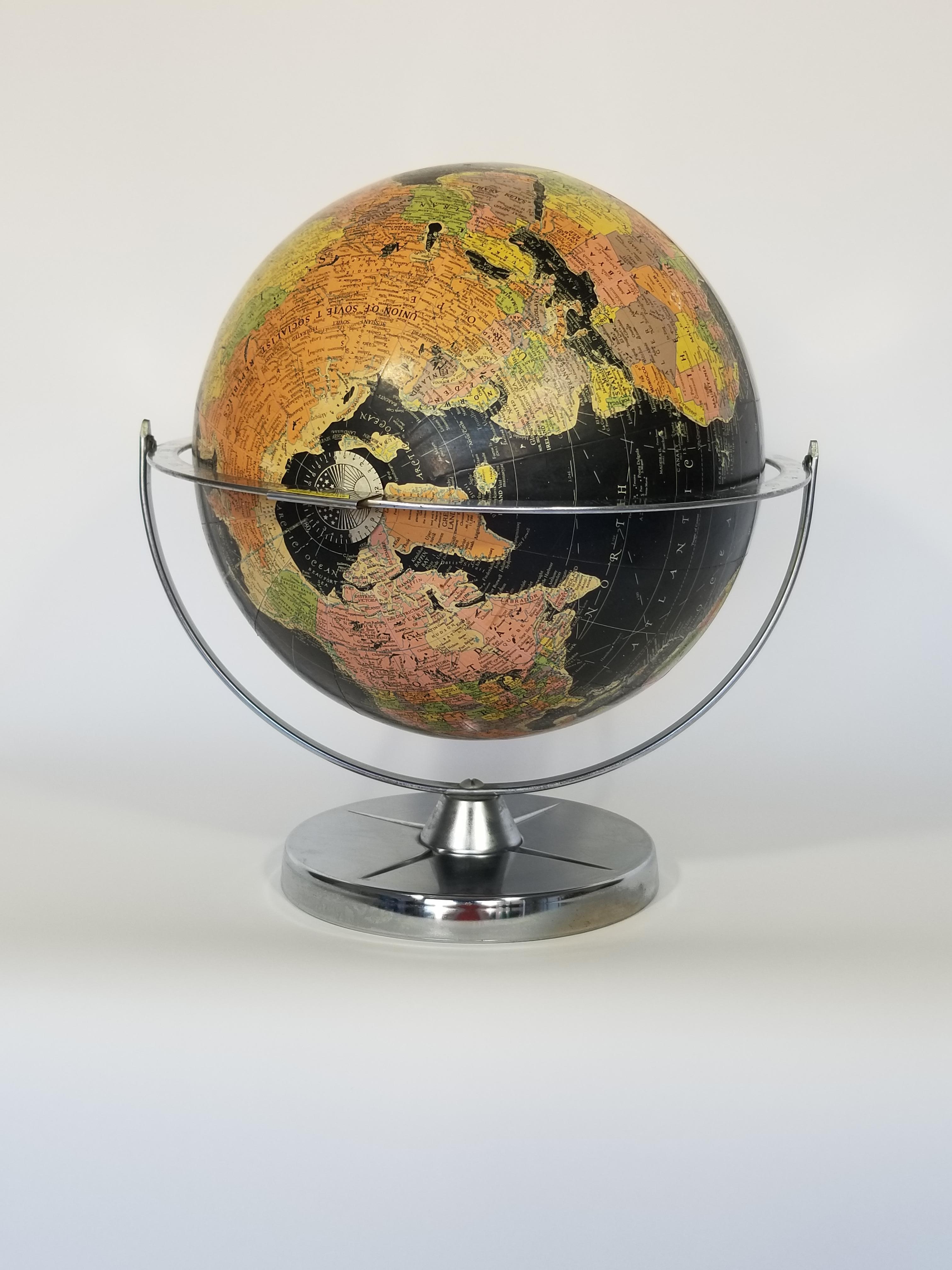 Replogle Desk Globe Midcentury Black with Chrome Base 14