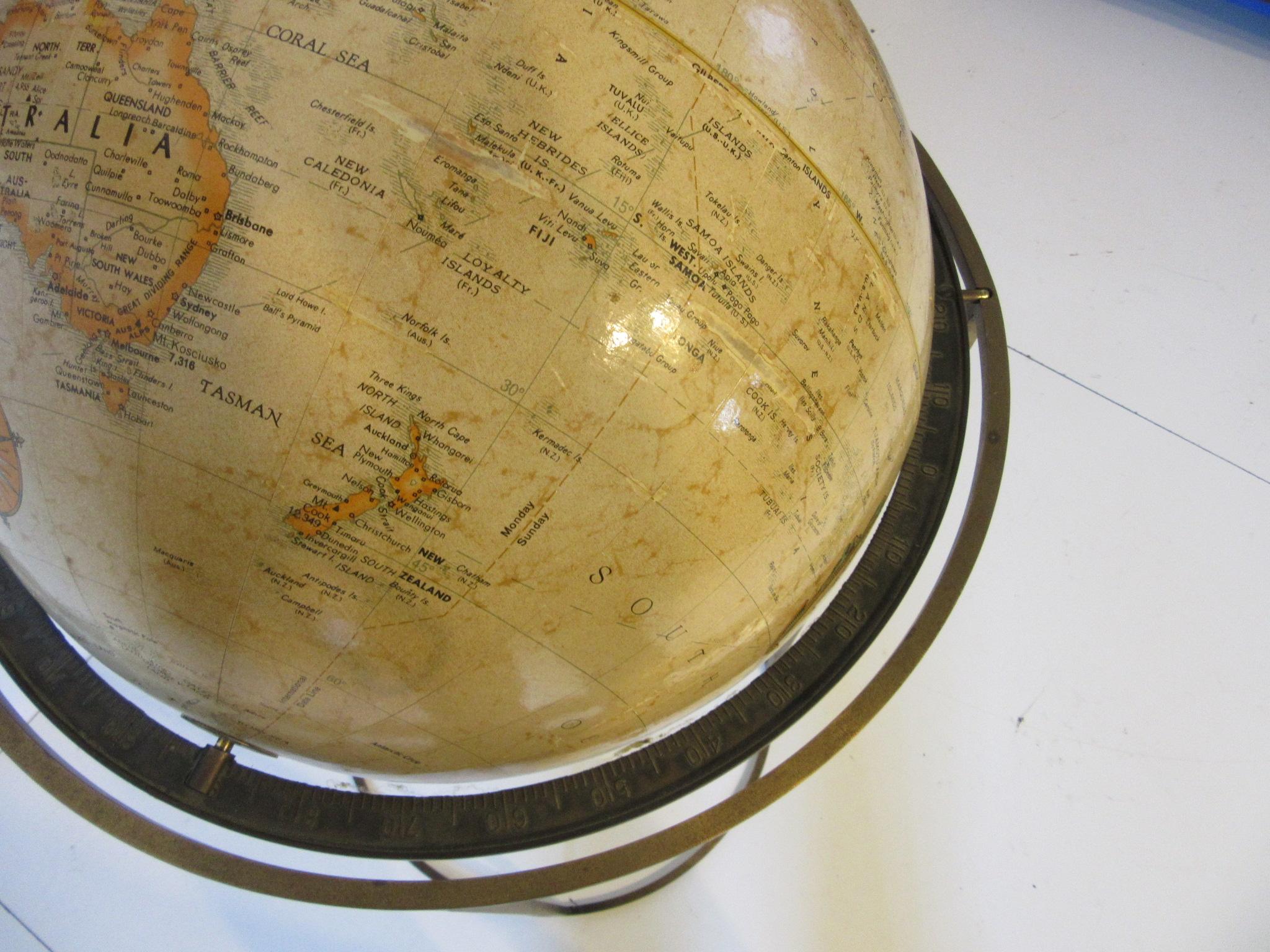 Replogle Globe with Brass Stand in the Manner of McCobb In Good Condition In Cincinnati, OH