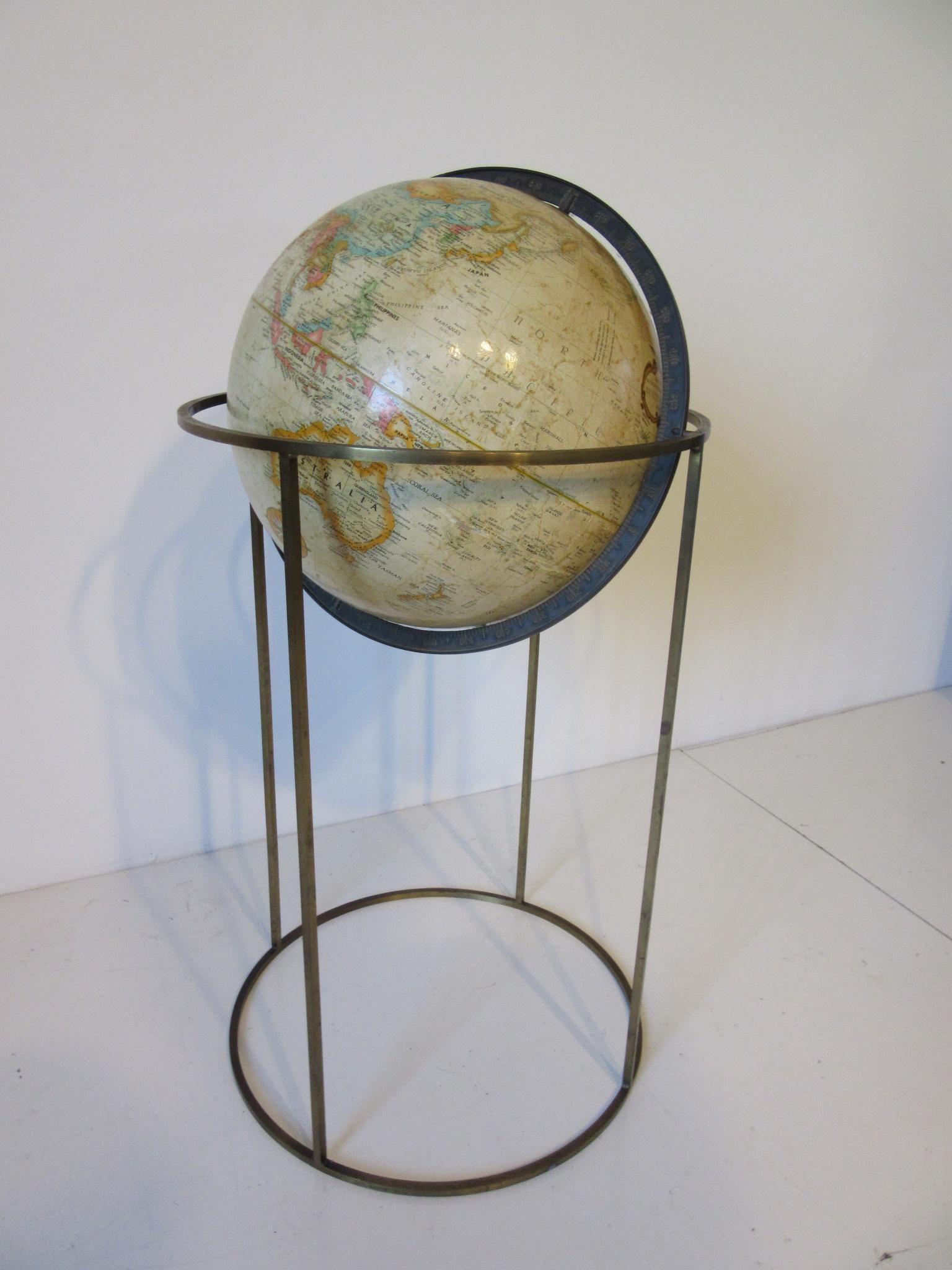 20th Century Replogle Globe with Brass Stand in the Manner of McCobb