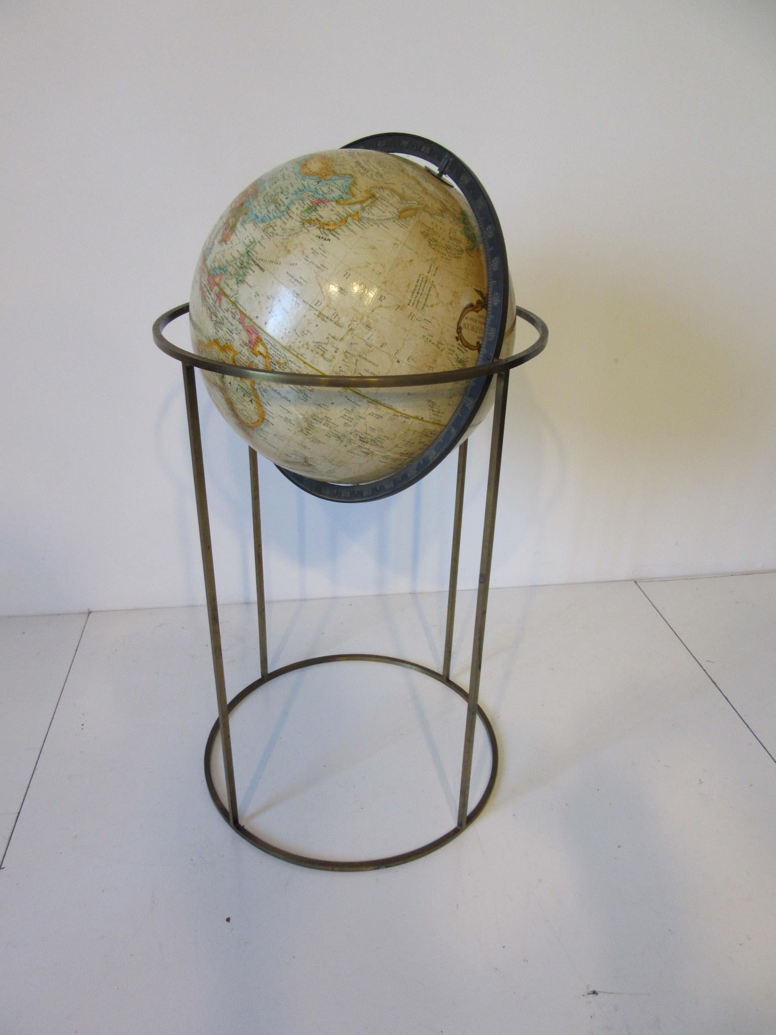 Replogle Globe with Brass Stand in the Manner of McCobb 1