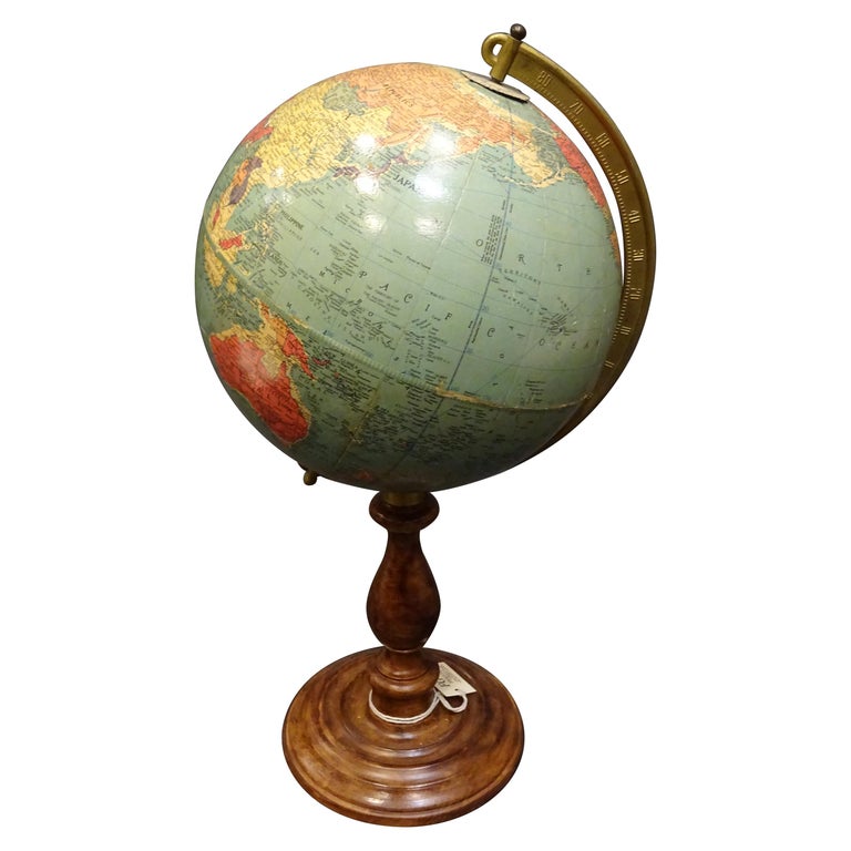 Replogle Globes Chicago 1950s Papiermache, Wood and Metal World Globe ...