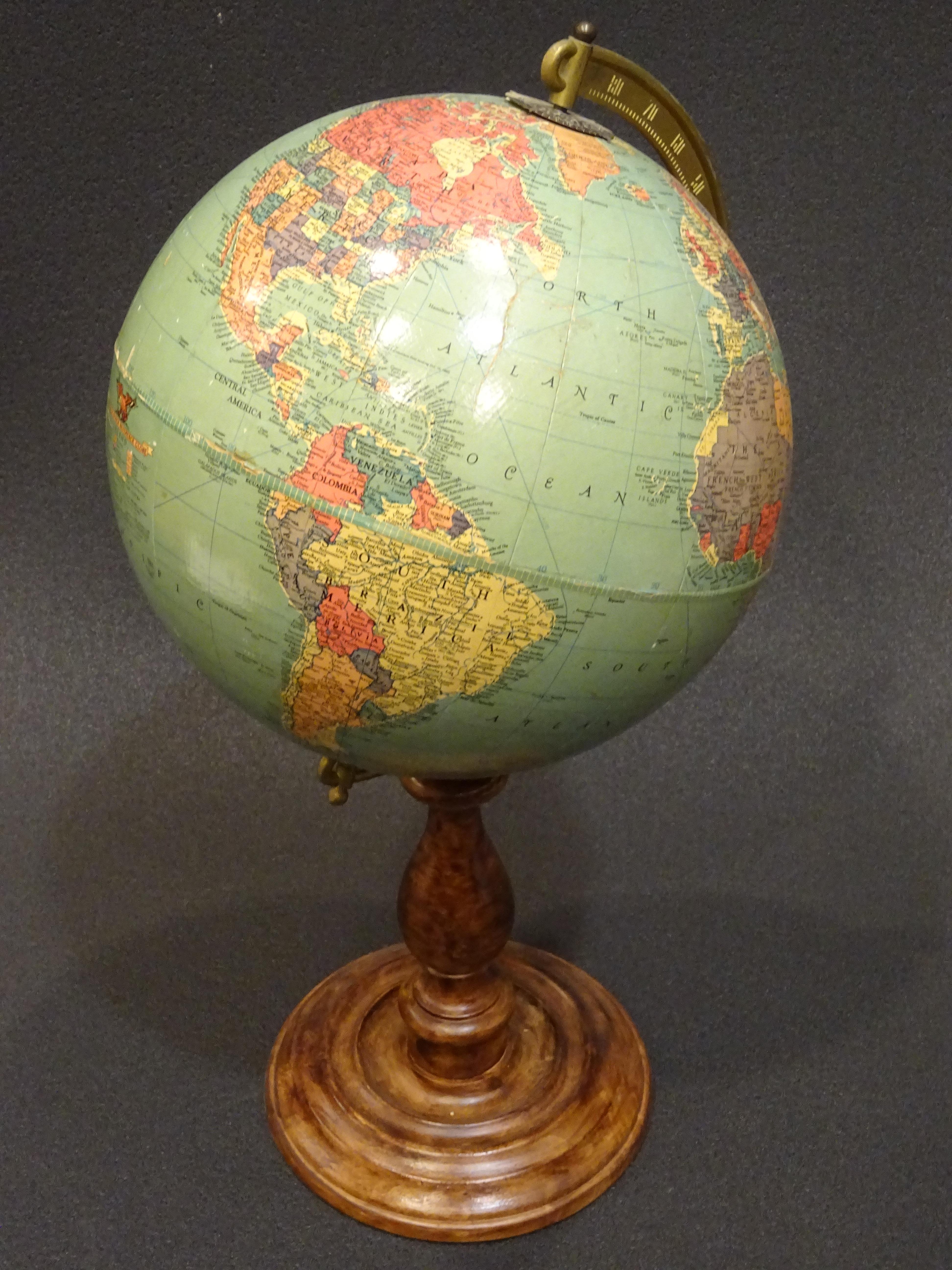 Replogle Globes Chicago 1950s Papiermache, Wood and Metal World Globe 3