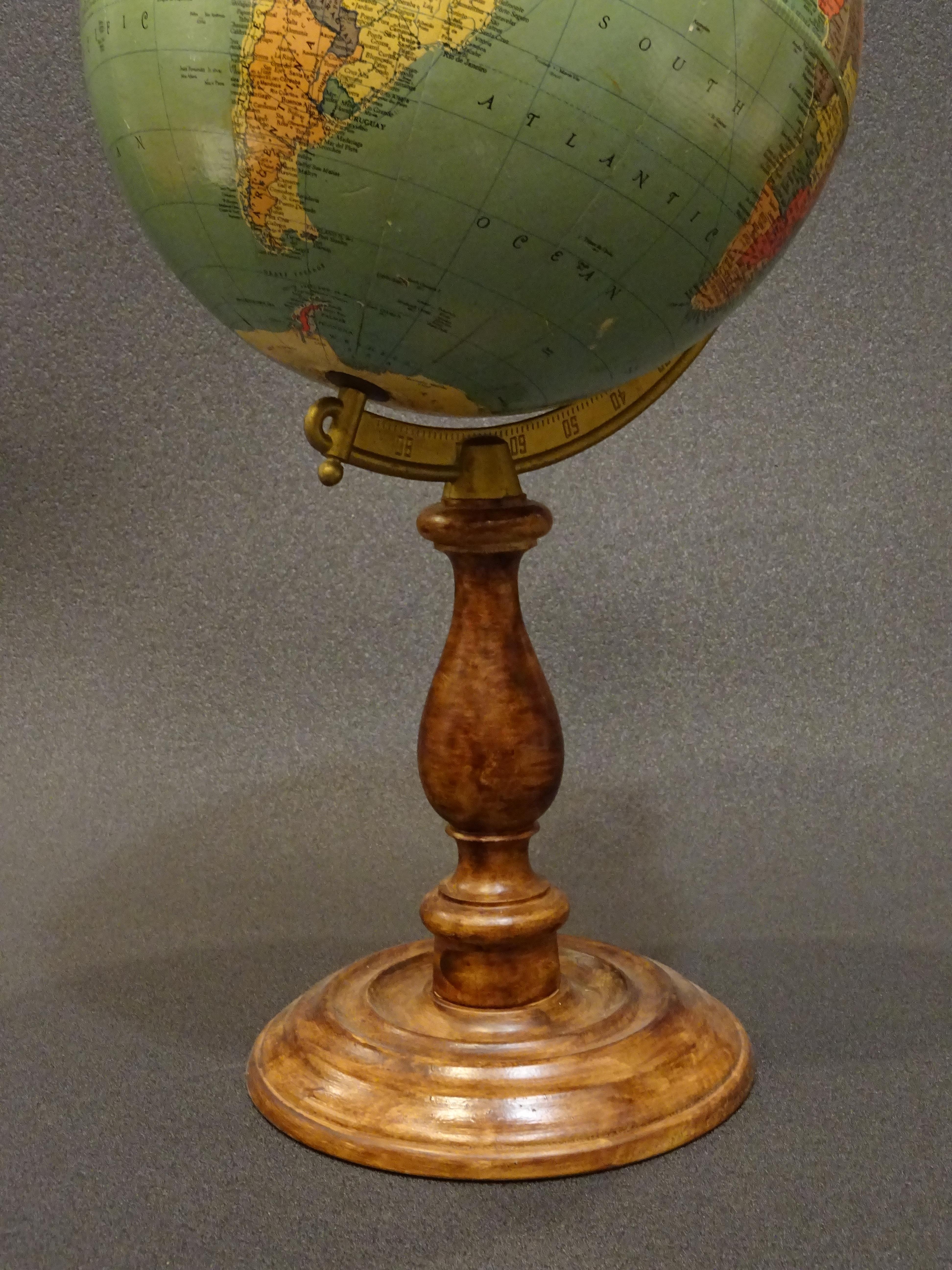 Replogle Globes Chicago 1950s Papiermache, Wood and Metal World Globe 4