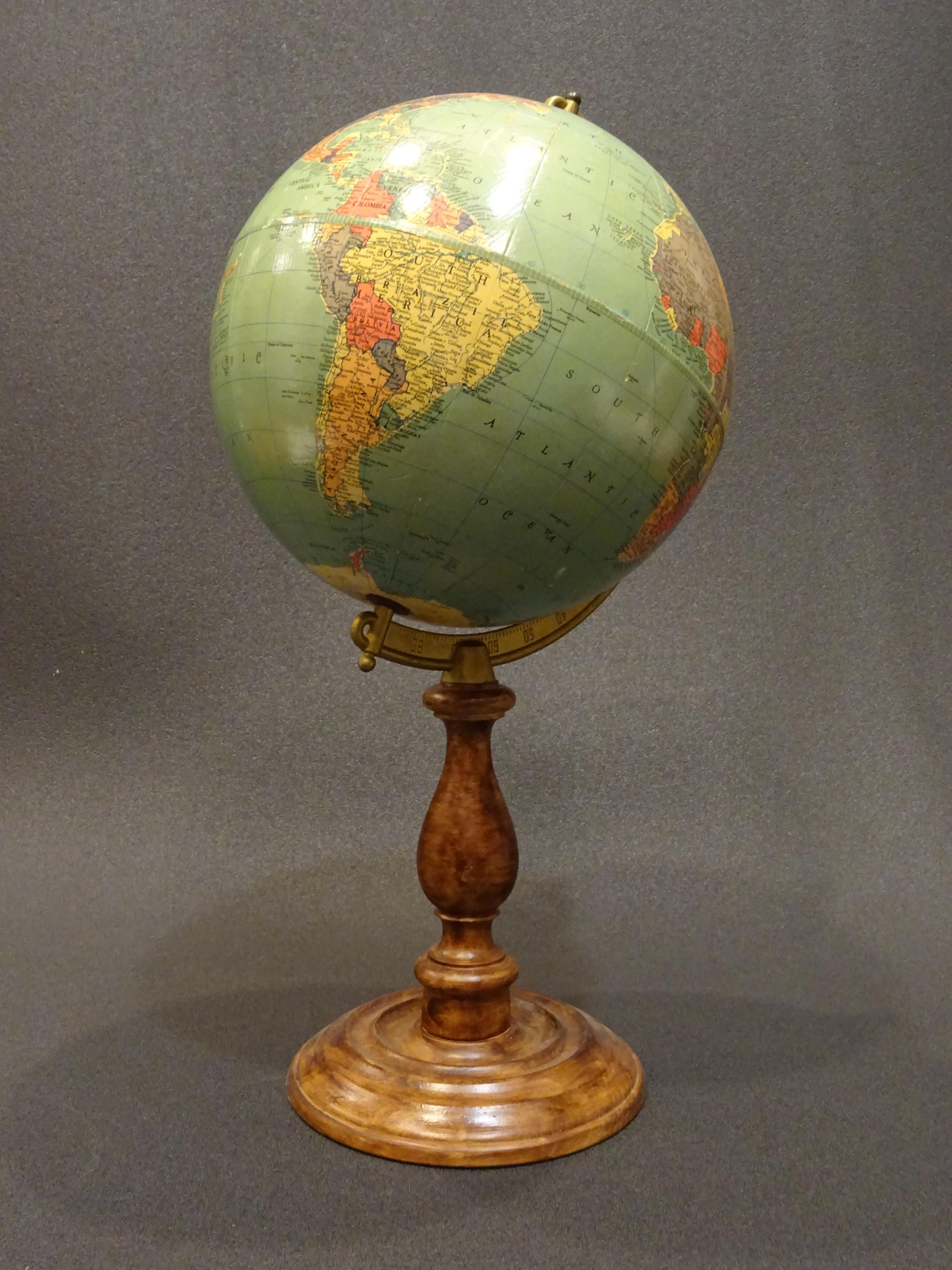 Replogle Globes Chicago 1950s Papiermache, Wood and Metal World Globe 5