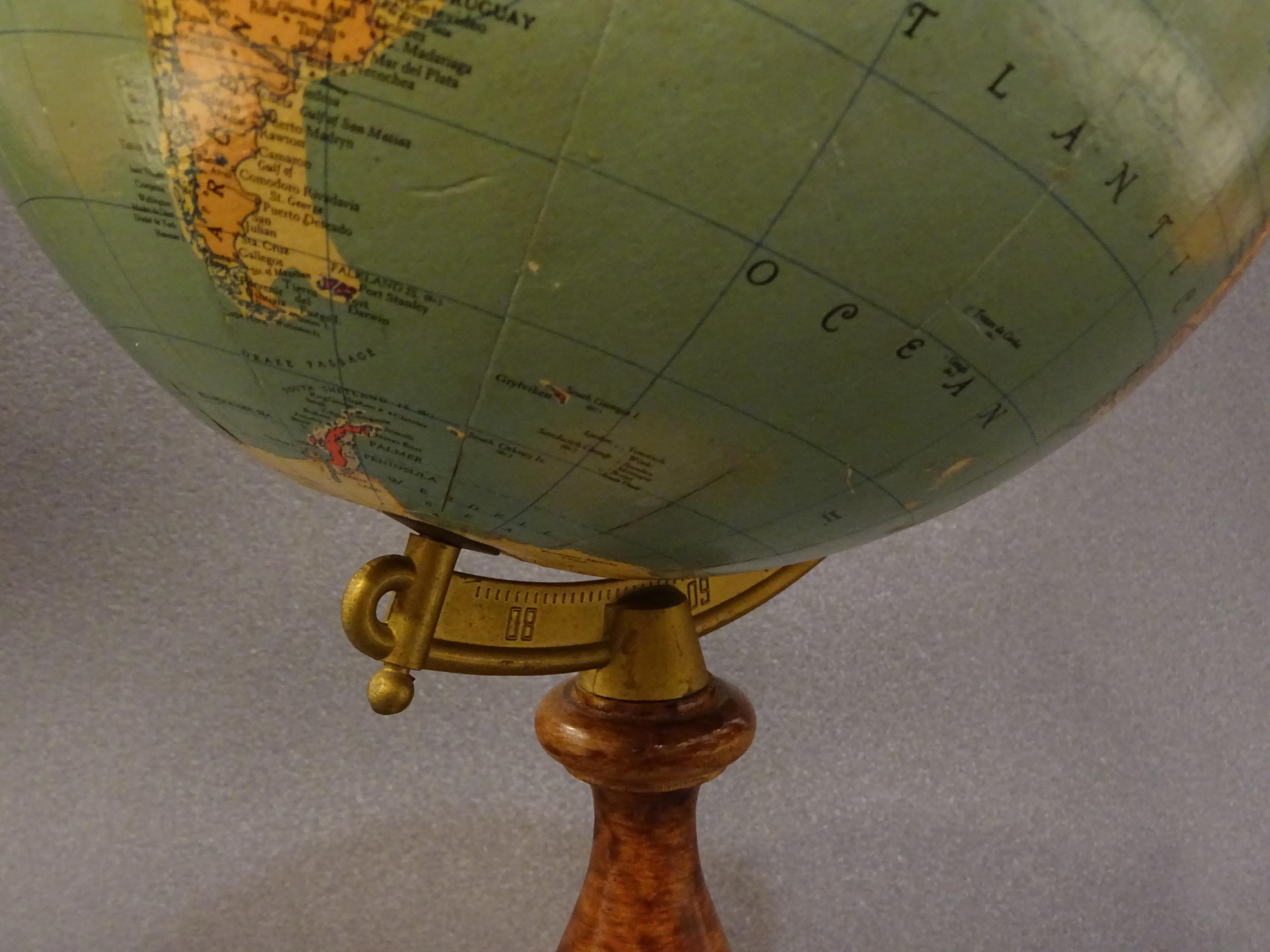 Replogle Globes Chicago 1950s Papiermache, Wood and Metal World Globe 6