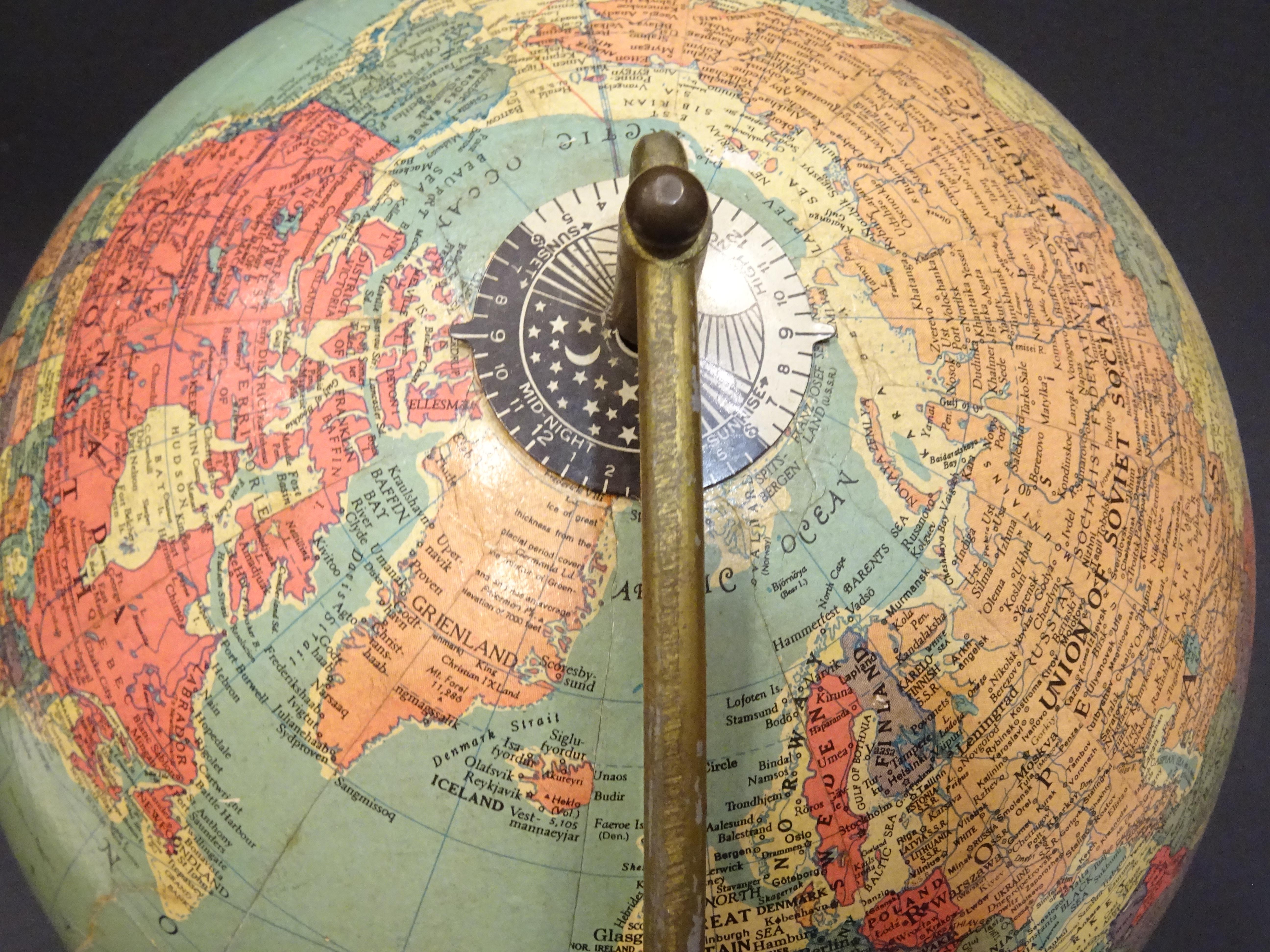 Replogle Globes Chicago 1950s Papiermache, Wood and Metal World Globe 8