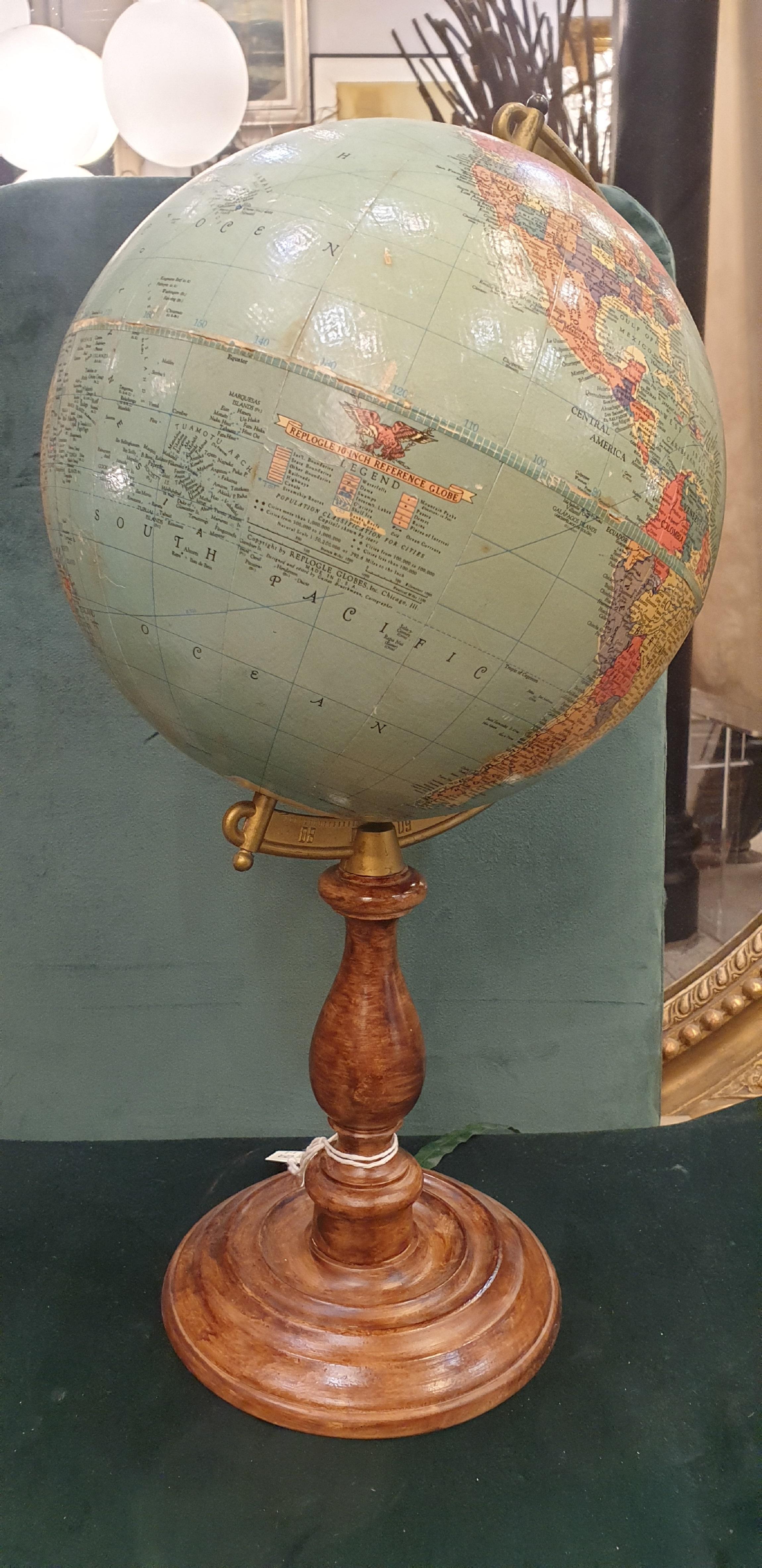 Replogle Globes Chicago 1950s Papiermache, Wood and Metal World Globe 9