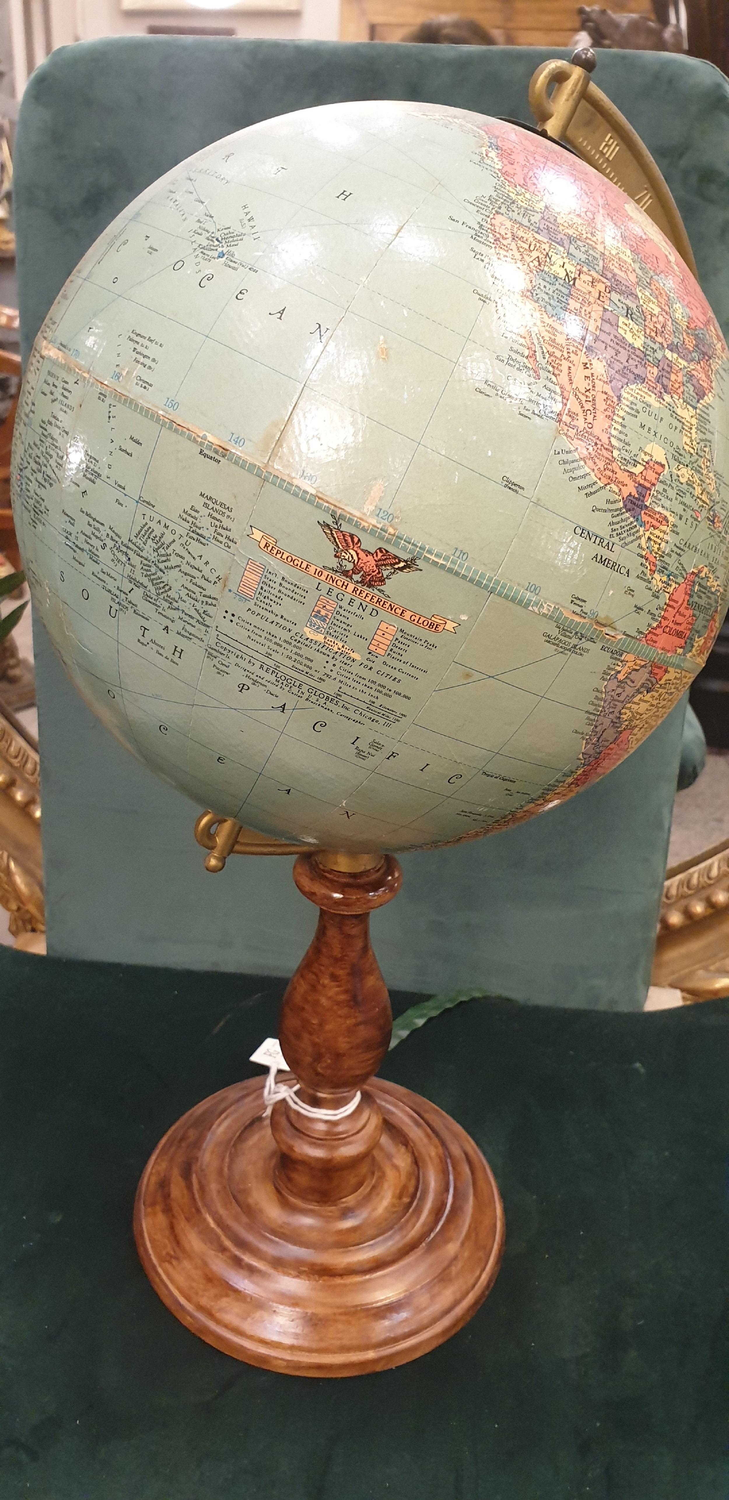Replogle Globes Chicago 1950s Papiermache, Wood and Metal World Globe 10