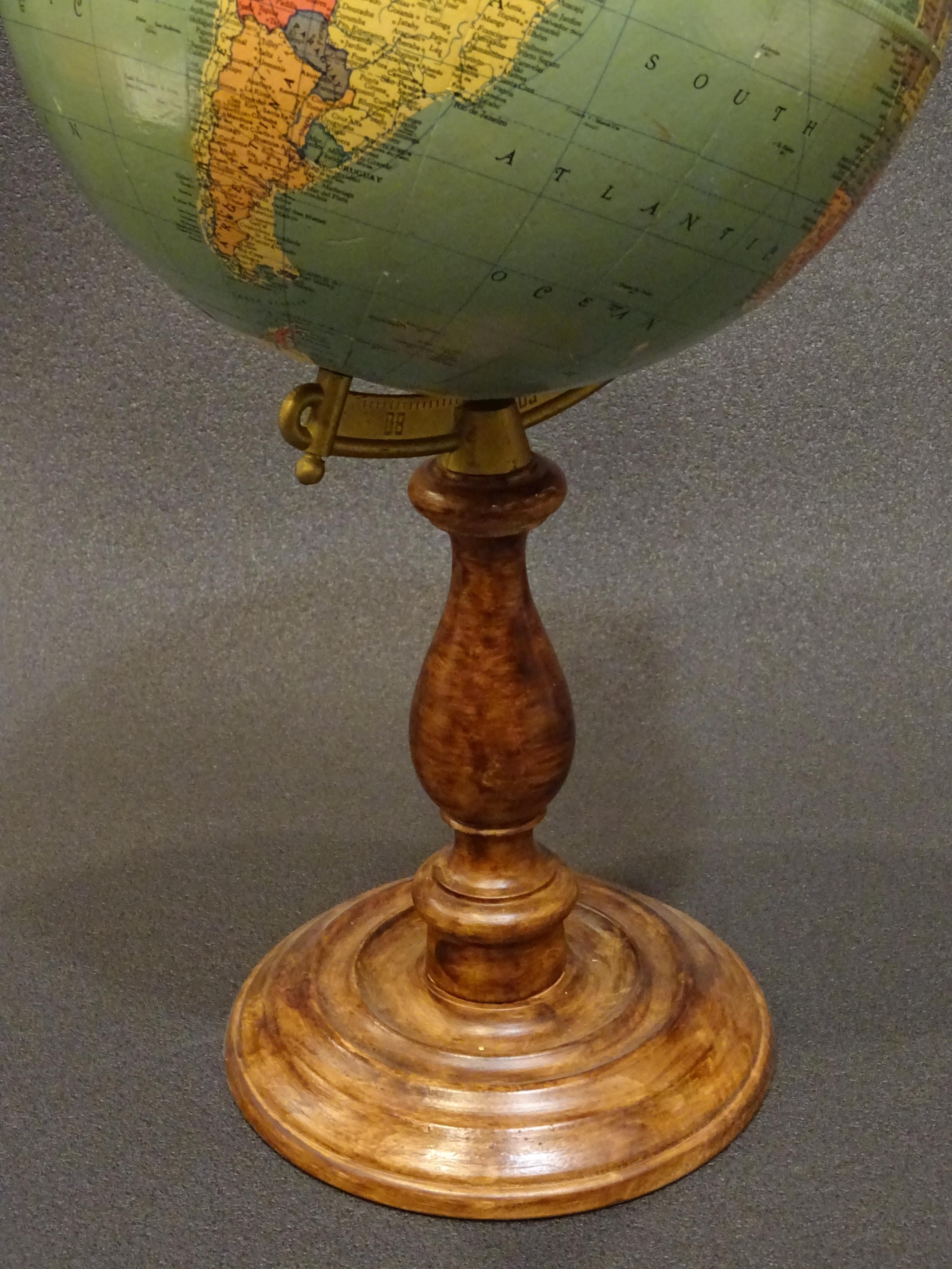 Replogle Globes Chicago 1950s Papiermache, Wood and Metal World Globe 1