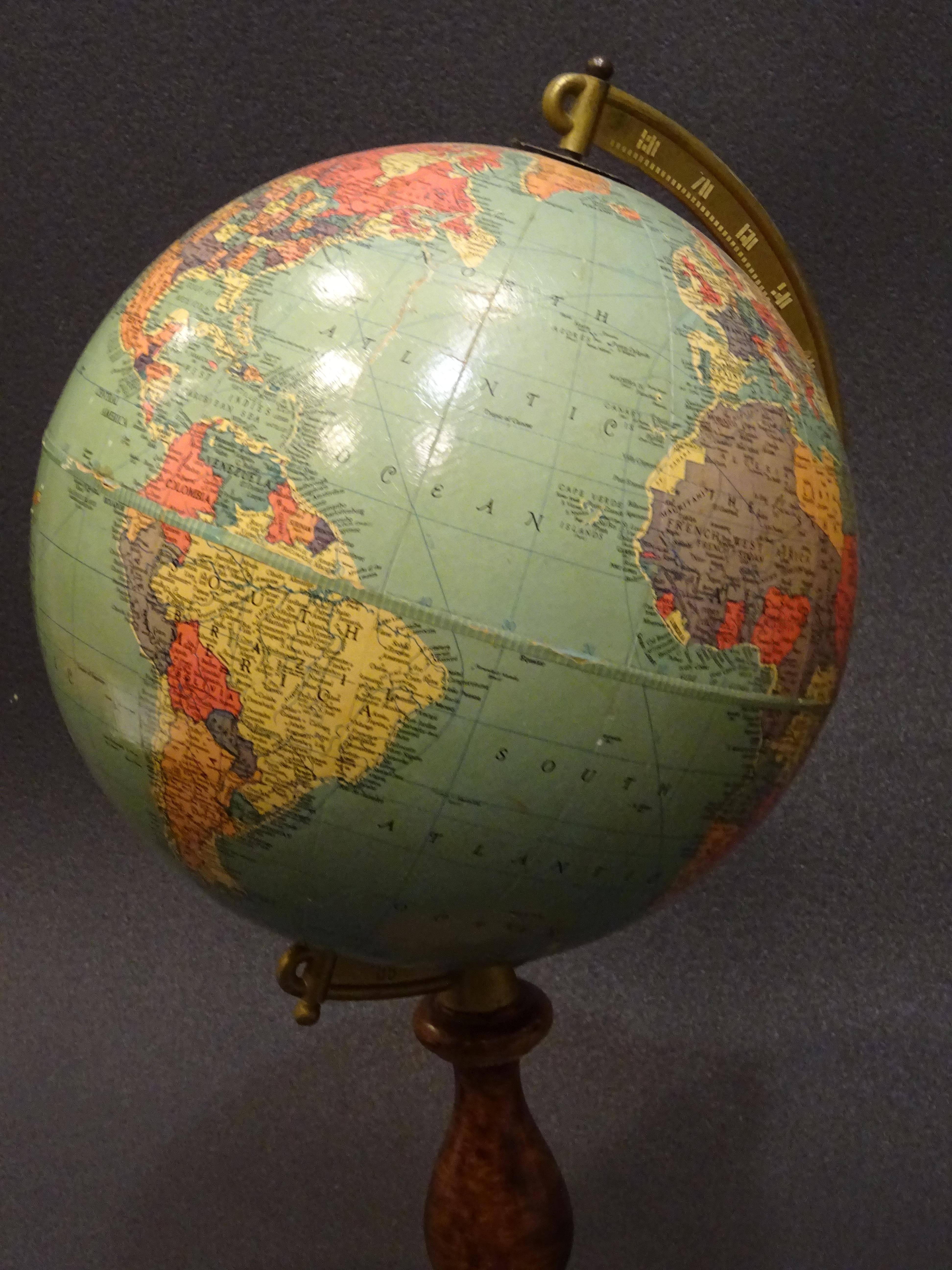 Replogle Globes Chicago 1950s Papiermache, Wood and Metal World Globe 2