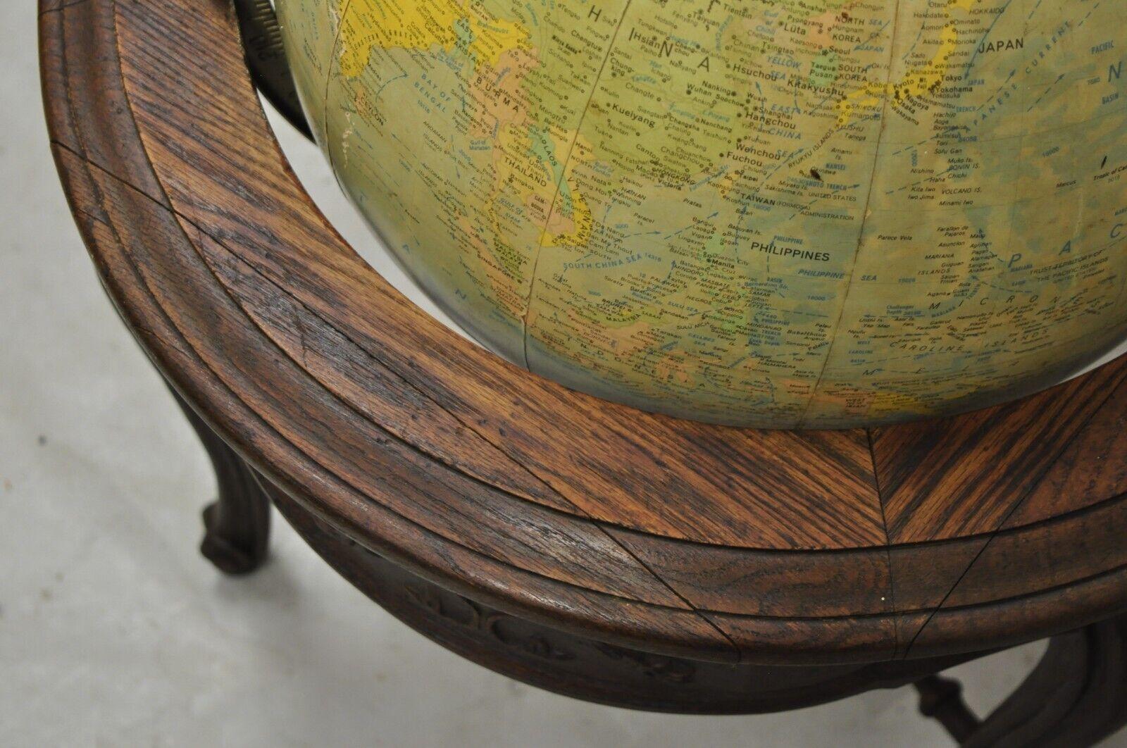 Replogle Globes French Country Provincial Style Revolving Floor Globe Oak Stand For Sale 5