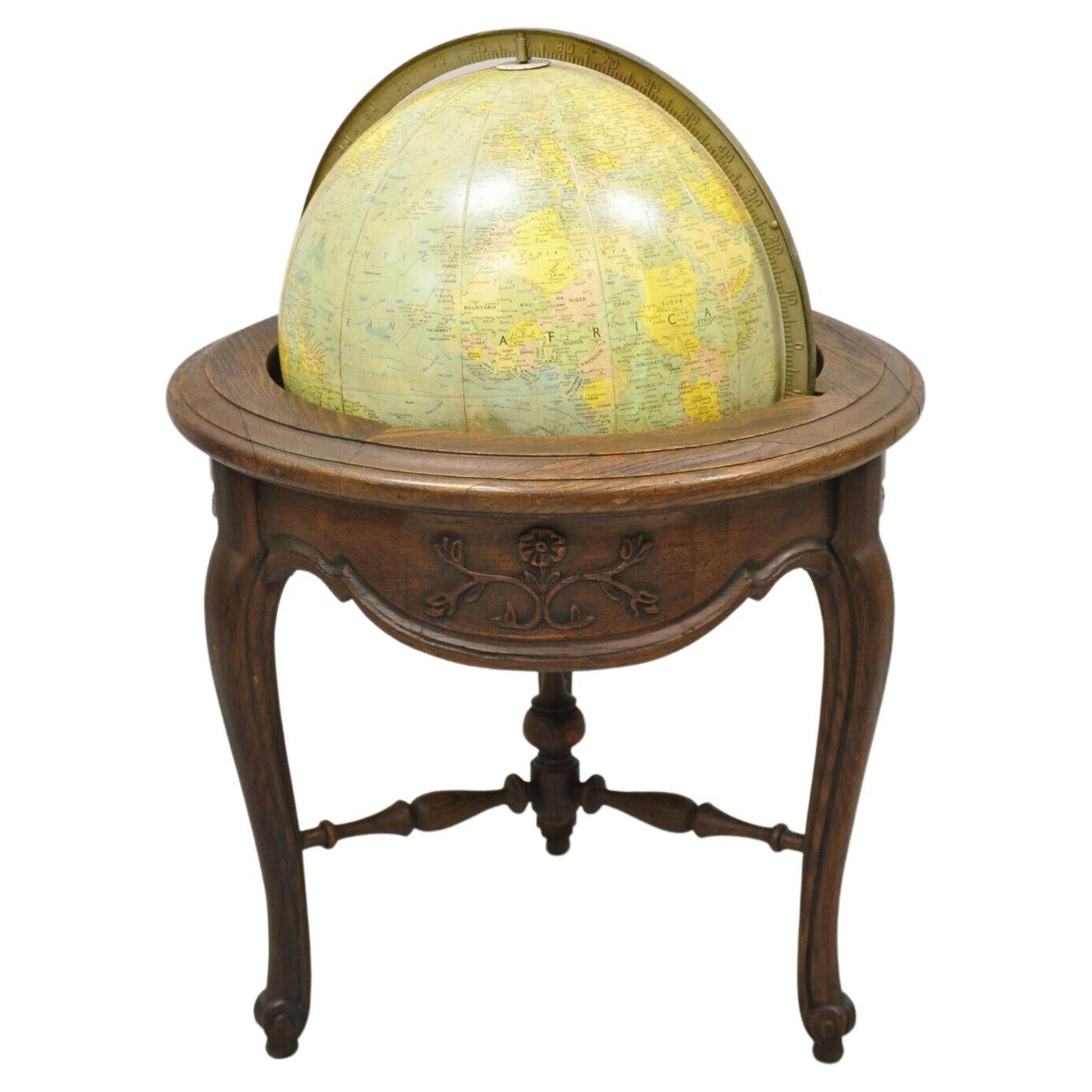 Replogle Globes French Country Provincial Style Revolving Floor Globe Oak Stand For Sale