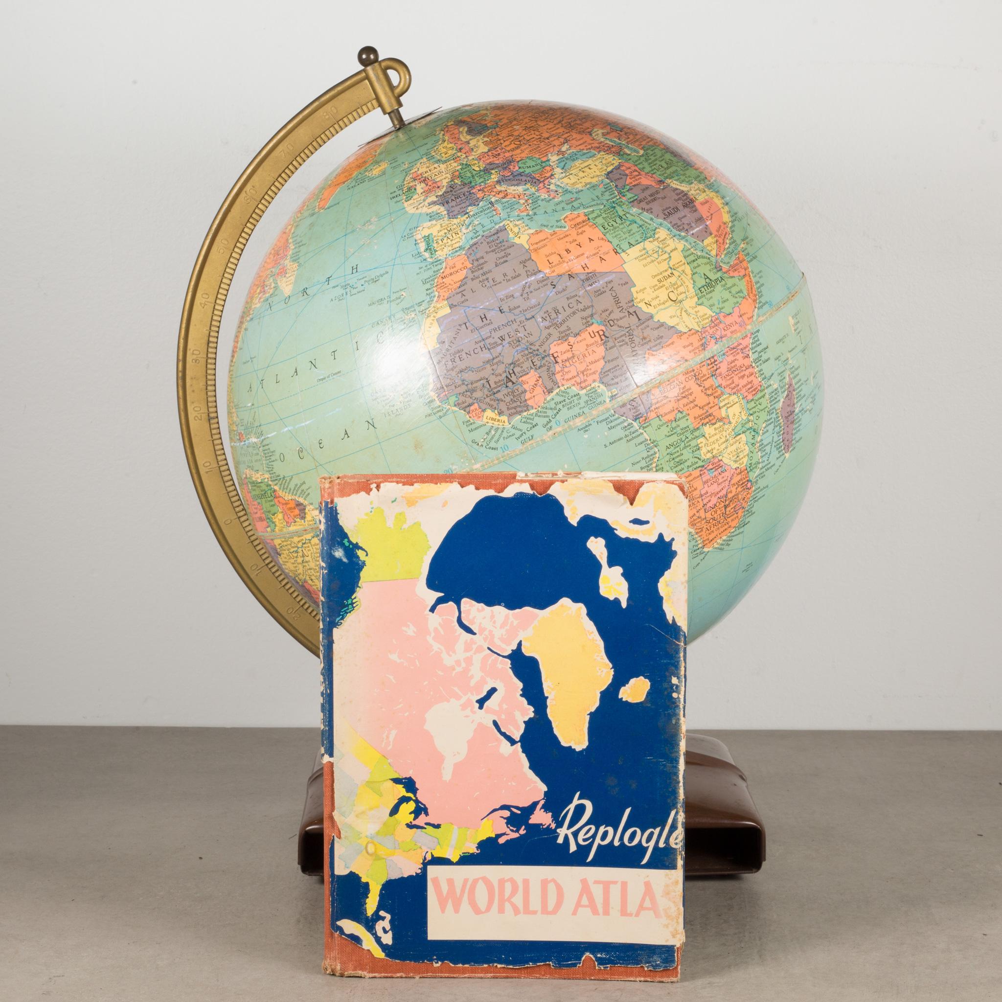 Mid-Century Modern Replogle Standard Globe with Atlas, C.1950