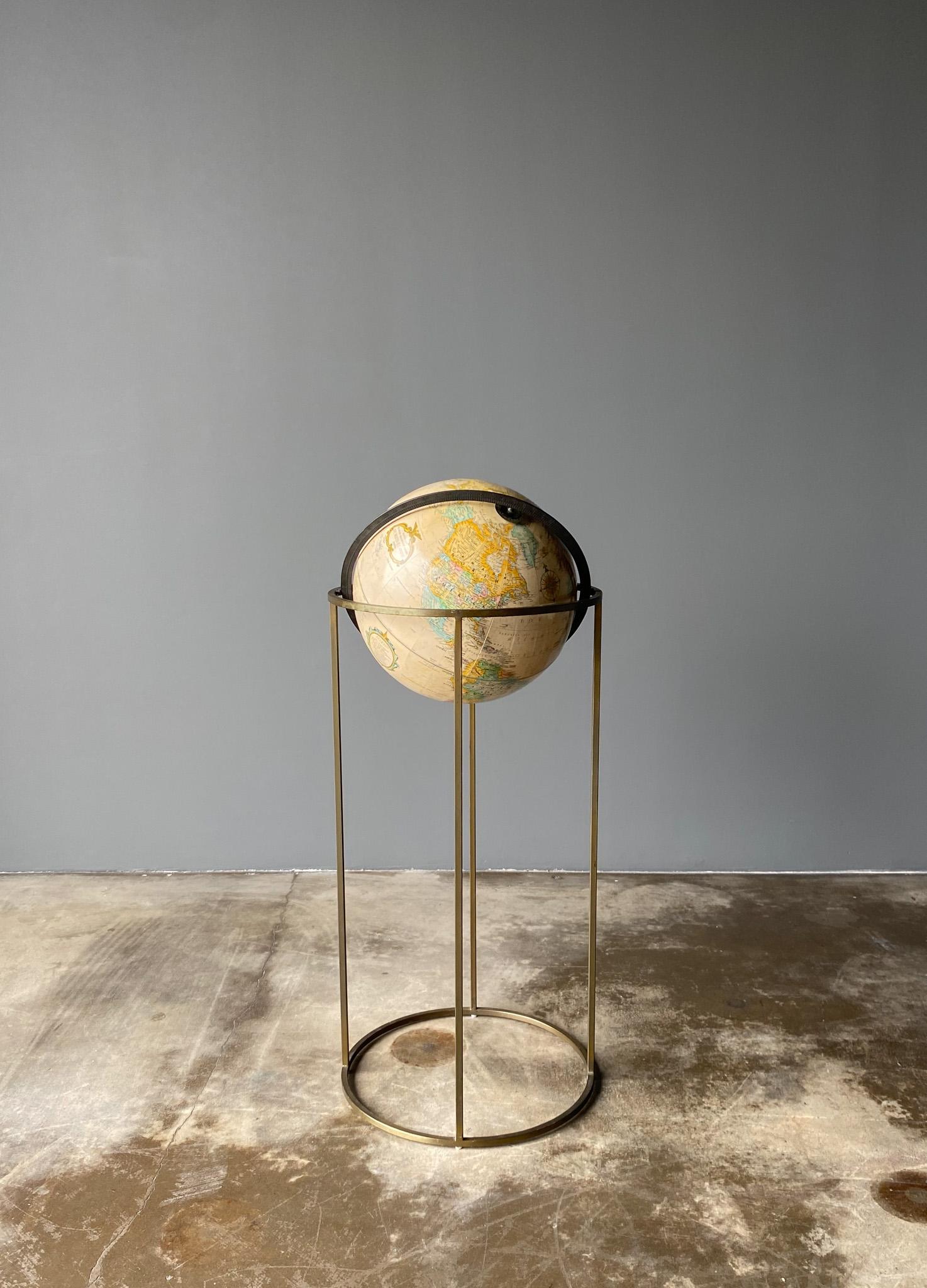 Metal Replogle World Globe in the Style of Paul McCobb, 1960s