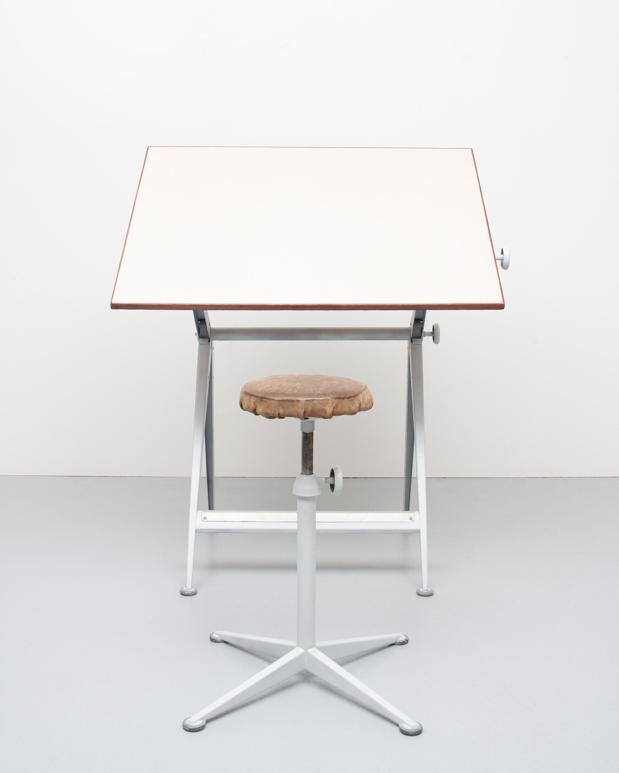 Industrial Reply Drawing Table and Matching Stool Ahrend de Cirkel Wim Rietveld