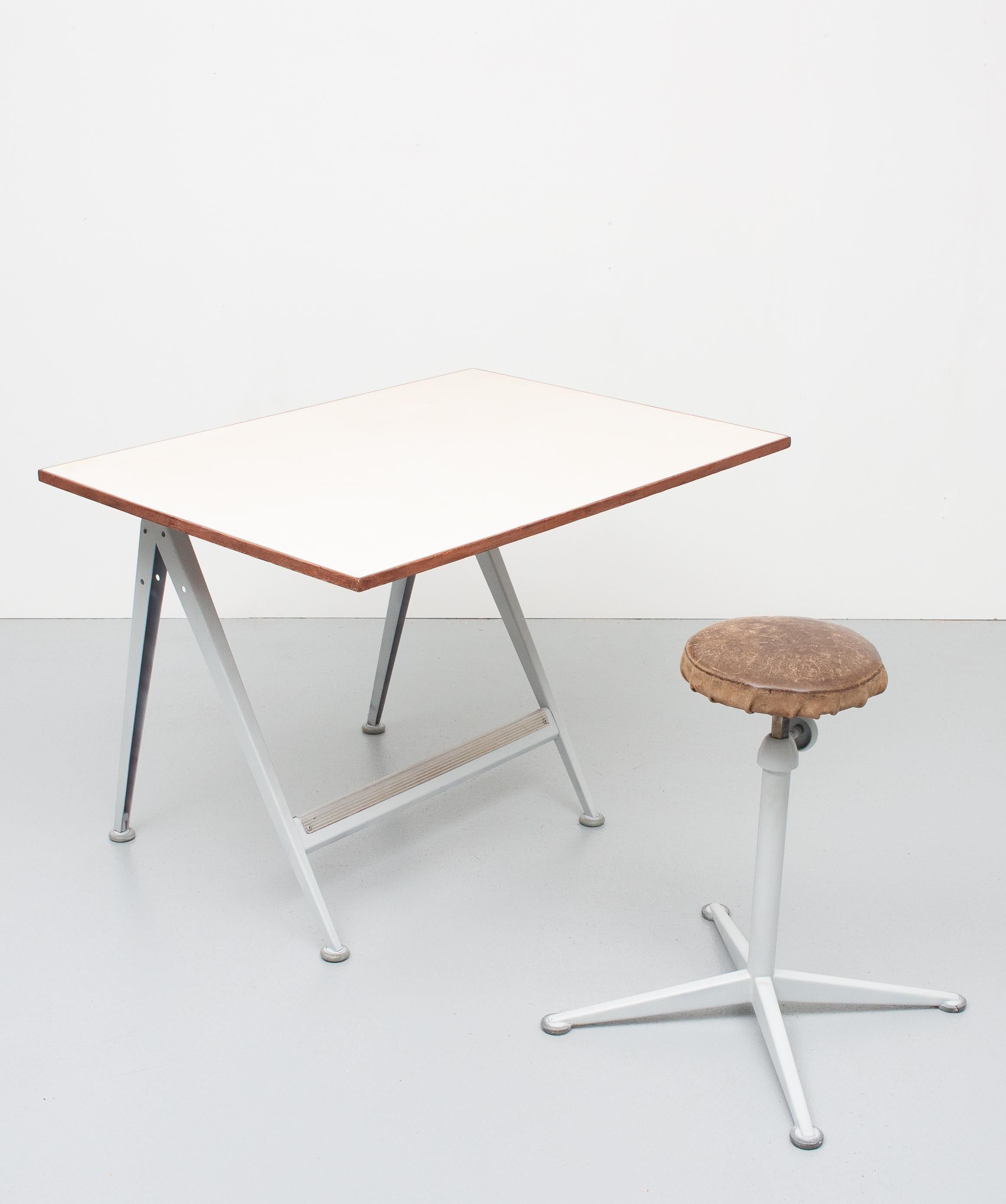 Metal Reply Drawing Table and Matching Stool Ahrend de Cirkel Wim Rietveld