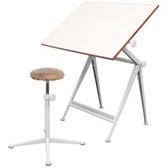 Retro Reply Drawing Table and Matching Stool Ahrend de Cirkel Wim Rietveld