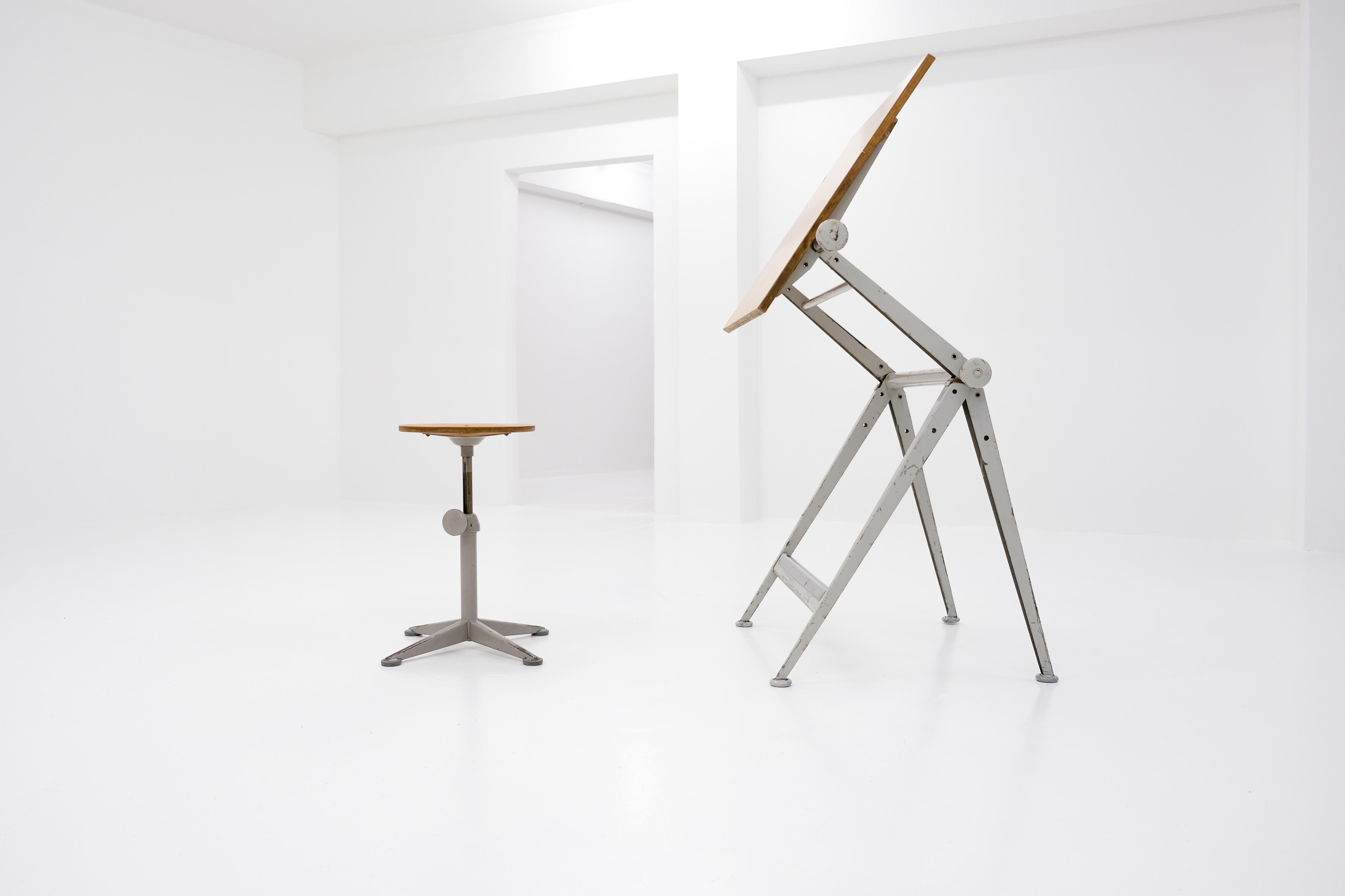 Dutch Reply Drawing Table + Stool by Friso Kramer & Wim Rietveld for Ahrend de Cirkel