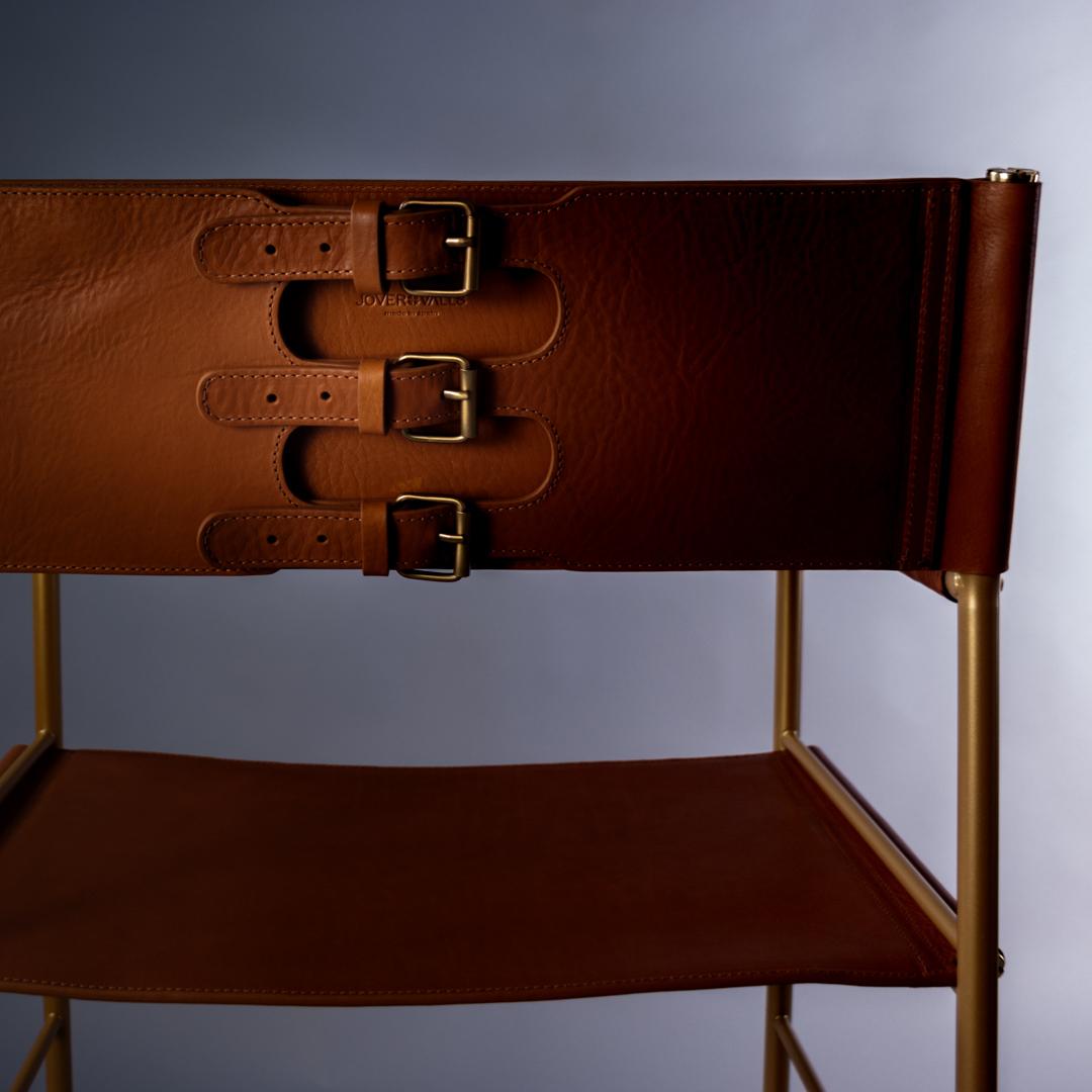 Tabouret de bar Repose w. Dossier, cuir tan et cadre à revêtement poudré en laiton vieilli en vente 9
