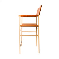 Repose Bar Stool w. Backrest, Tan Leather & Aged Brass Powdered Coating Frame