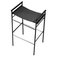 "Repose" Contemporary Barstool Black Saddle Black Rubbered Frame