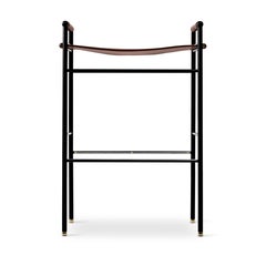 Sgabello Artisan Classic Contemporary Pelle Marrone Scuro Gomma Nera Acciaio