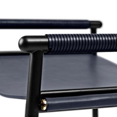 "Repose" Contemporary Barstool Navy Blue Saddle Black Rubbered Frame