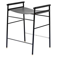Artisan Classic Contemporary Counter Bar Stool Black Leather Black Rubber Metal