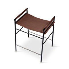 "Repose" Contemporary Counter Stool Dark Brown Saddle Black Rubbered Frame