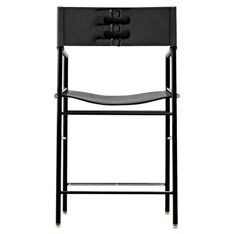 Contemporary Counter Bar Stool w. Backrest Black Metal and Black Rubber
