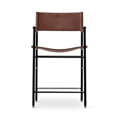 Taburete clásico de barra con. Respaldo Piel Marrón Oscuro Negro y Goma Metal