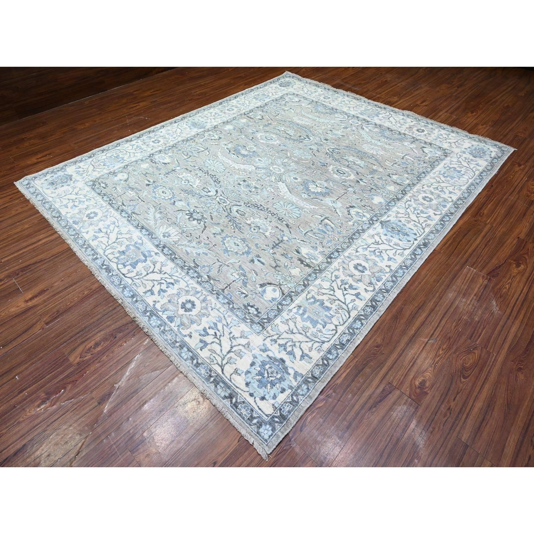Alfombra Repose Gris Anudada a Mano Peshawar Diseño de Hoja de Hoz 100% Lana 8'3